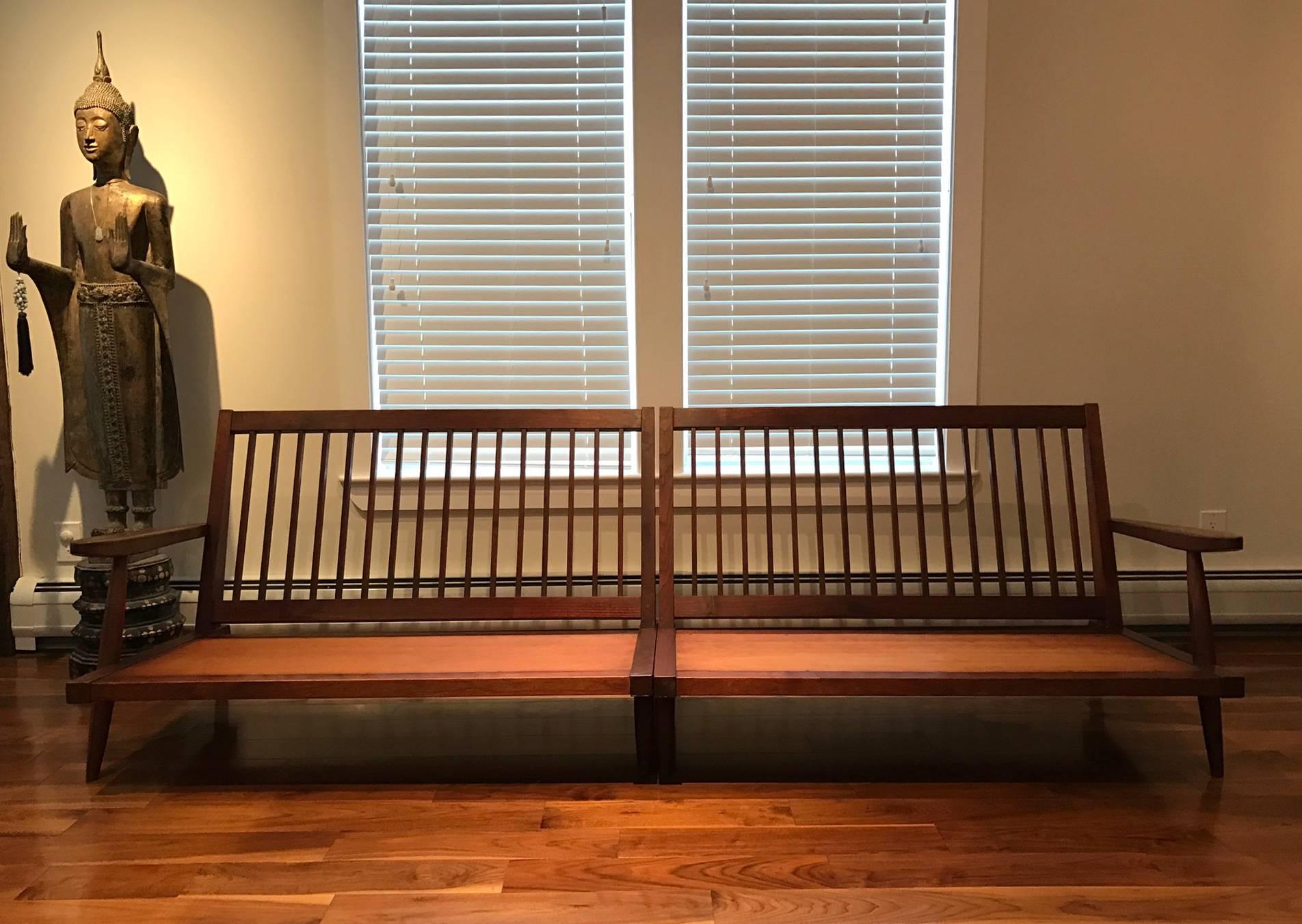 Early Two Sectional Walnut Settees with Cushions by George Nakashima 1