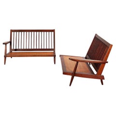 Early Two Sectional Walnut Settees with Cushions by George Nakashima