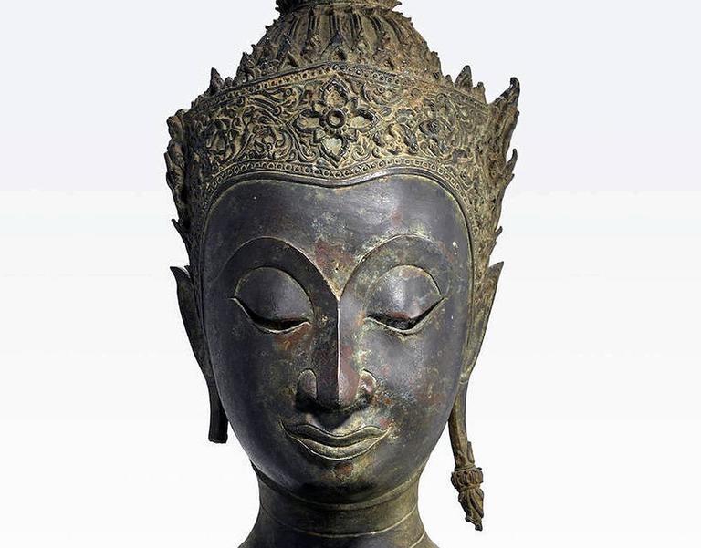 Antique Bronze Buddha Head On Stand From Thailand For At 1stdibs A Thai Bronze Buddha Head Of Ayutthaya Period 1350 To 1767 D On