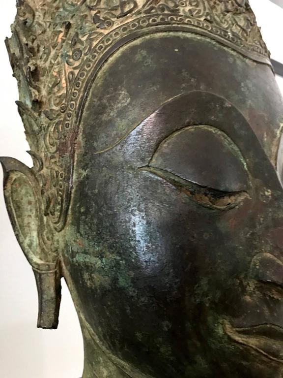 Antique Bronze Buddha Head on Stand from Thailand at 1stDibs thai buddha head, antique buddha