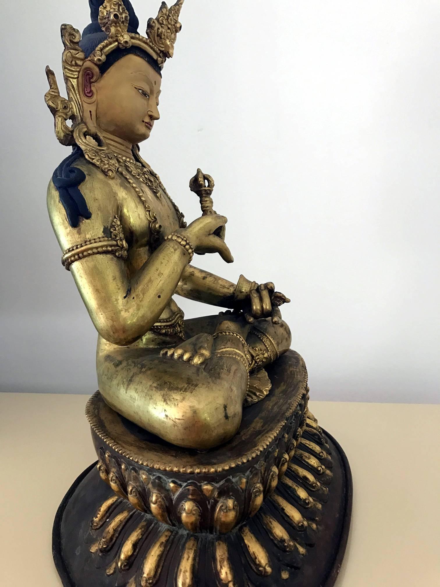 Fina estatua sinotibetana de bronce de Vajrasattva Bodhisattva Tibetano en venta