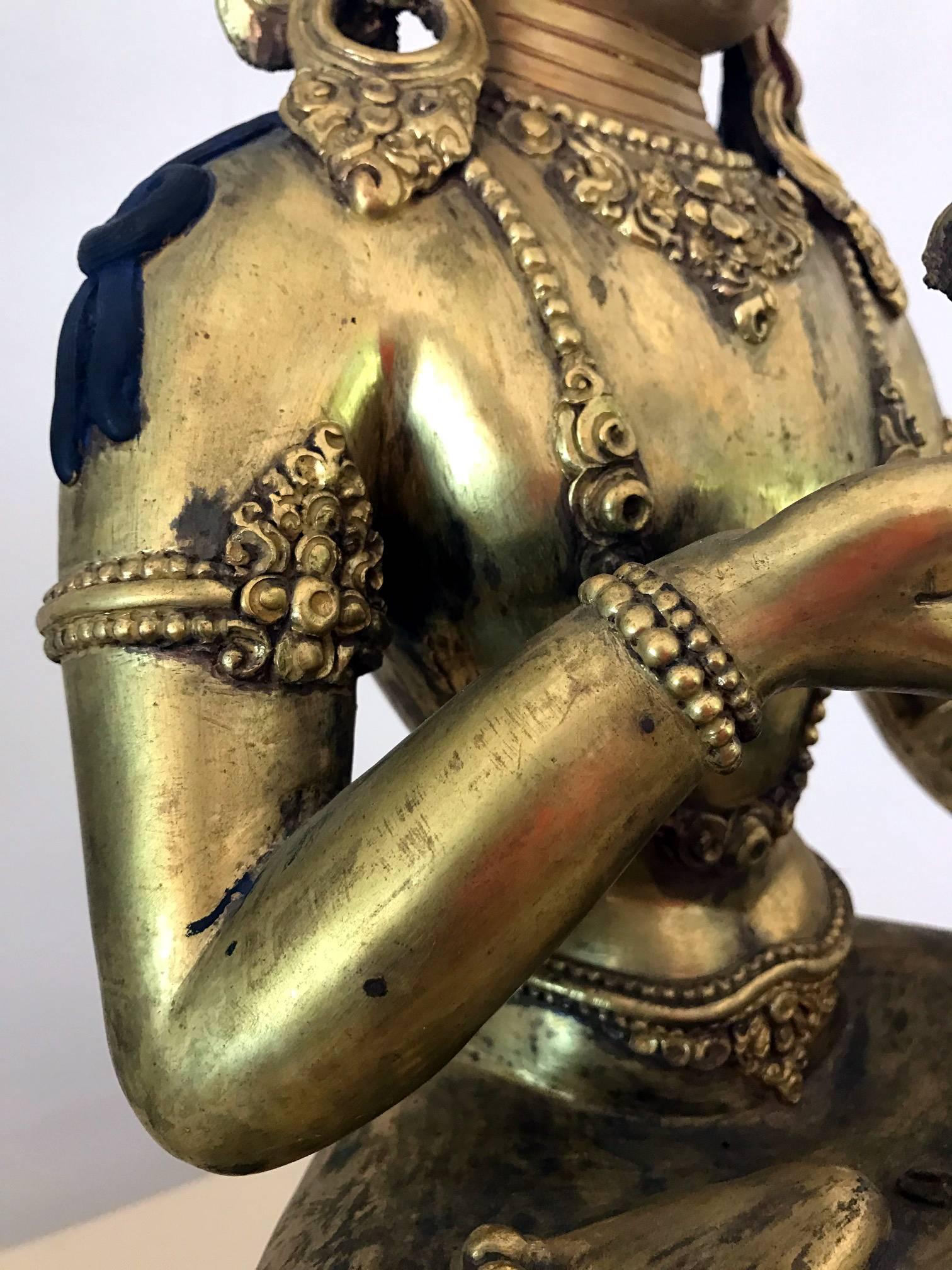 19th Century Fine Sino-Tibetan Bronze Statue of Vajrasattva Bodhisattva For Sale