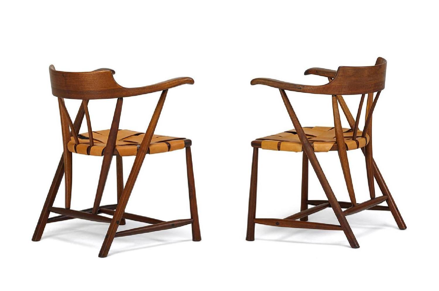 Rare Pair of Walnut Captain Chair by Wharton Esherick For Sale at 1stdibs