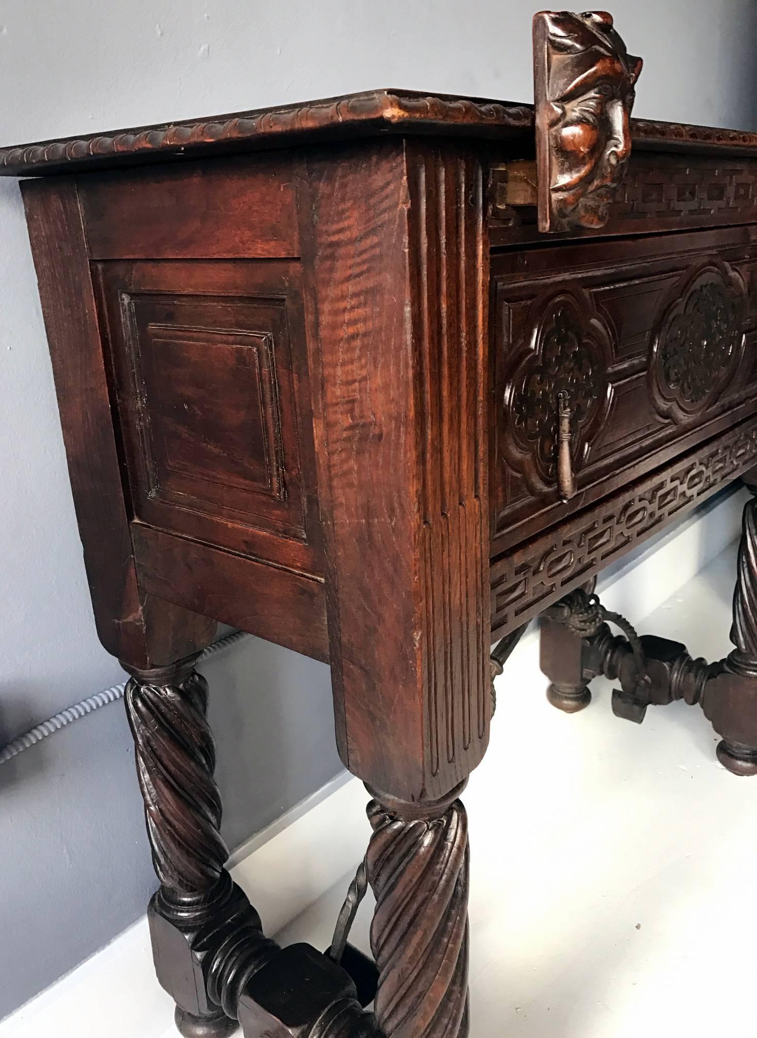 Mexican Antique Spanish Colonial Console Table with Drawer