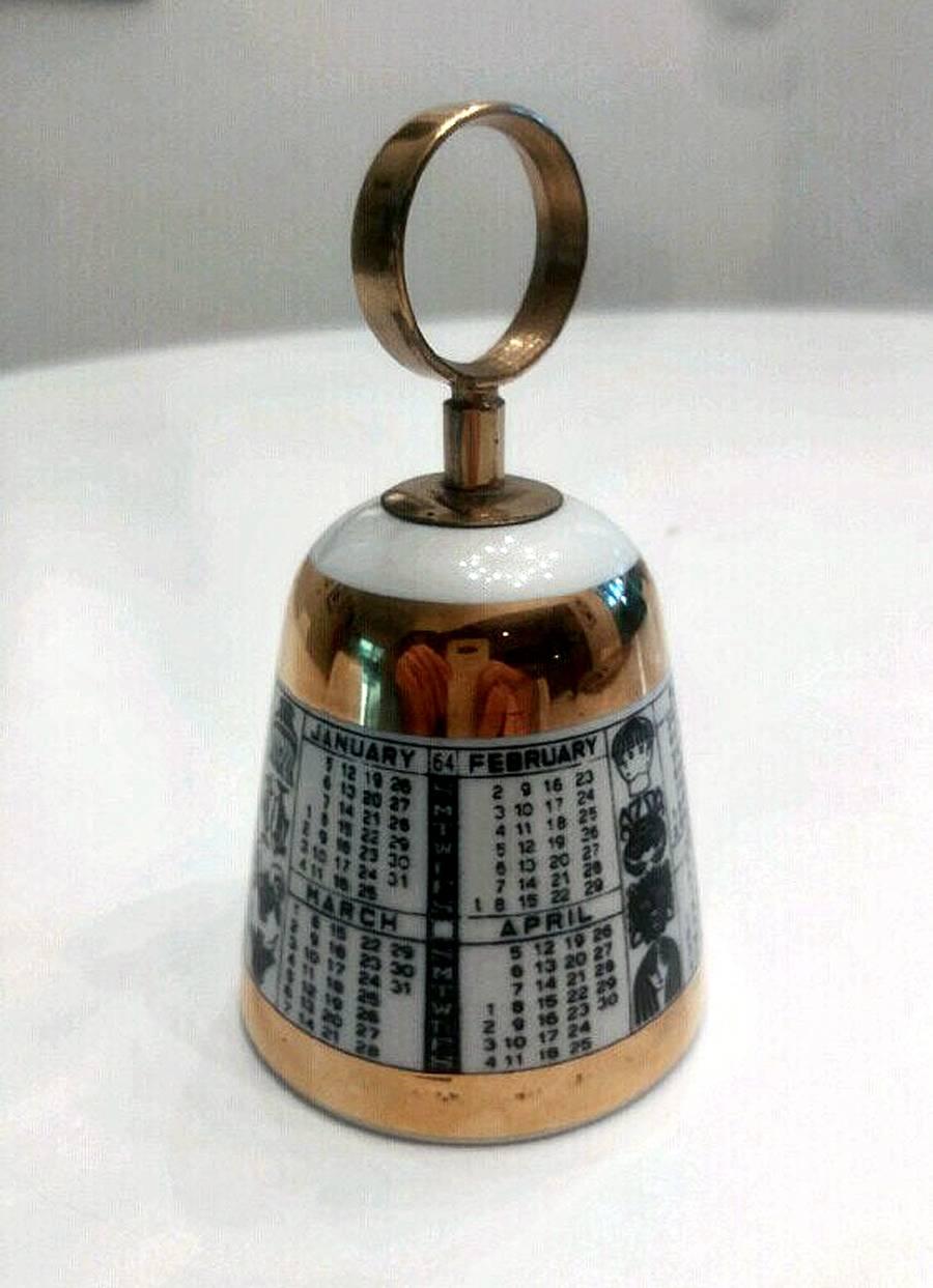 Mid-Century Modern Porcelain and Brass Bell by Fornasetti