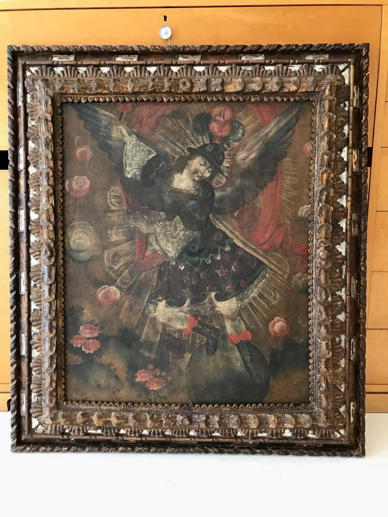 Antique Spanish Colonial Painting Cuzco School In Good Condition In Atlanta, GA