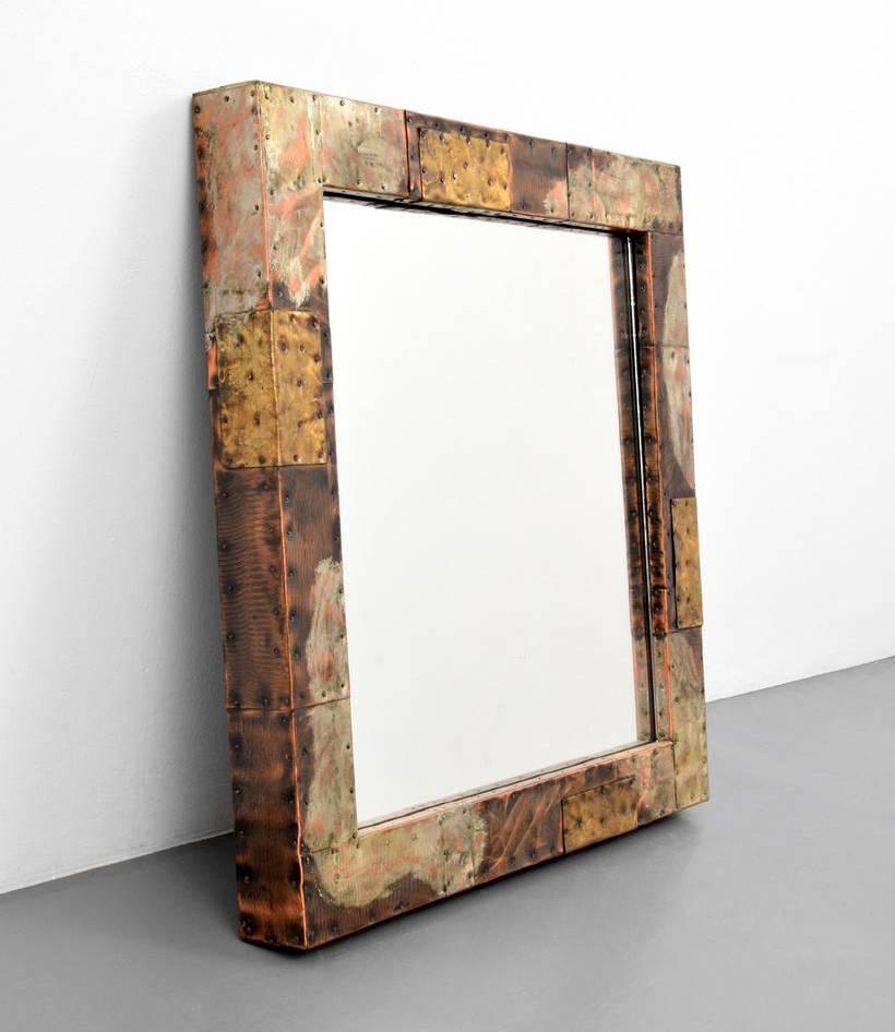 Mid-Century Modern Paul Evans Patchwork Console and Mirror for Directional