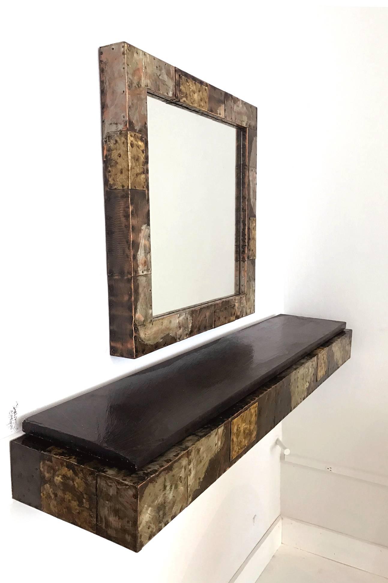 Paul Evans Patchwork Console and Mirror for Directional In Good Condition In Atlanta, GA