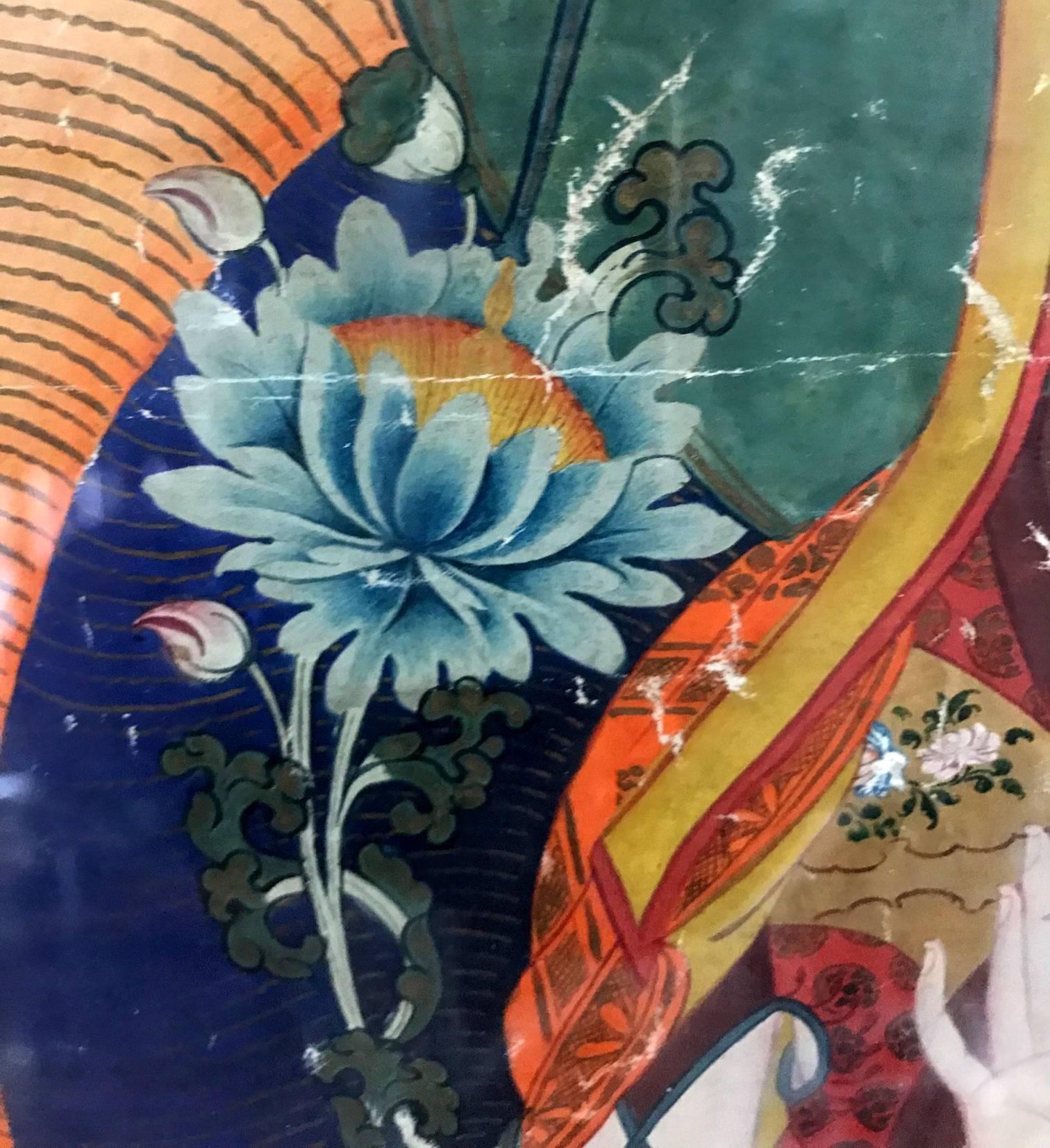Antique Framed Tibetan Thangka In Good Condition In Atlanta, GA
