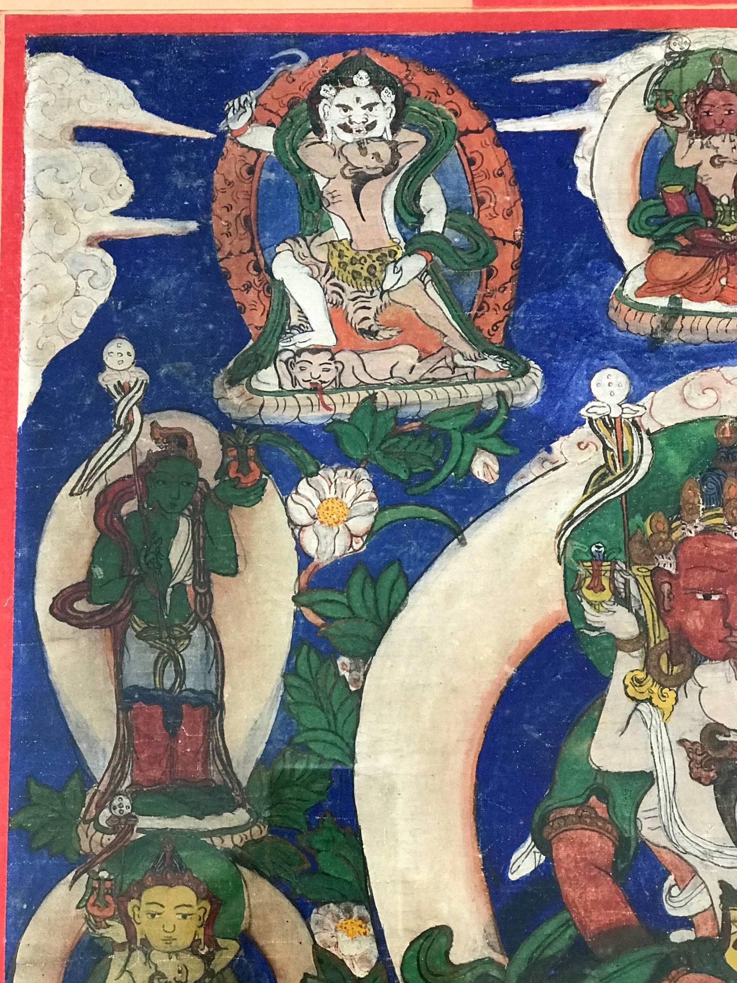 Framed Antique Tibetan Thangka In Good Condition In Atlanta, GA