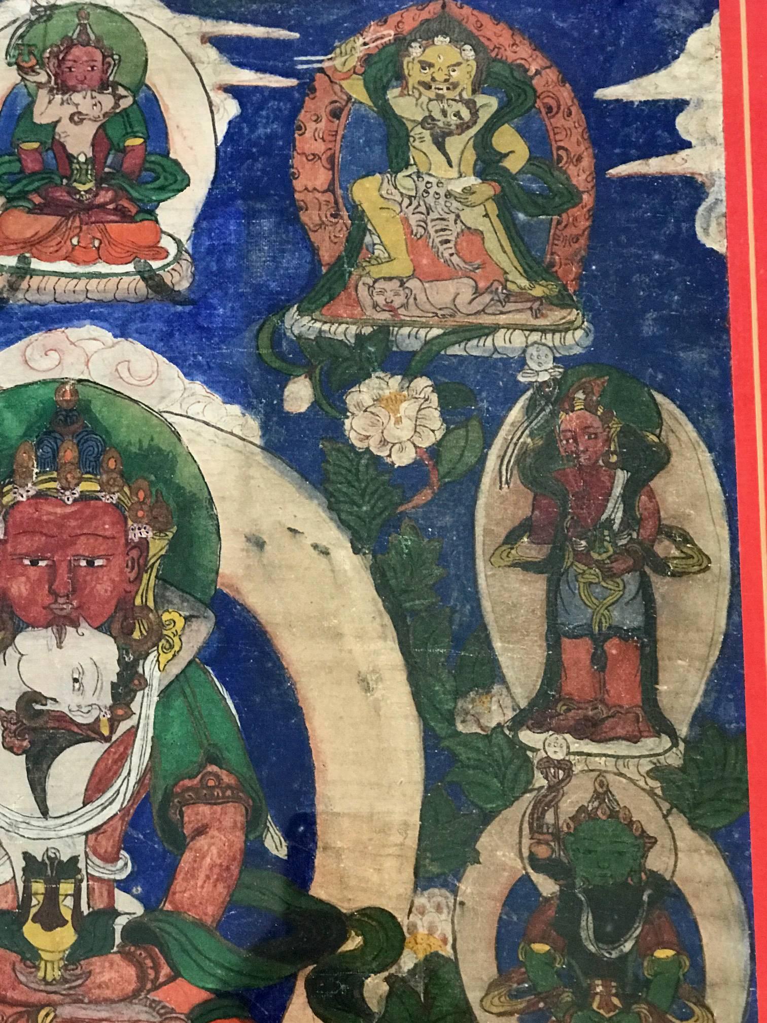 Cotton Framed Antique Tibetan Thangka