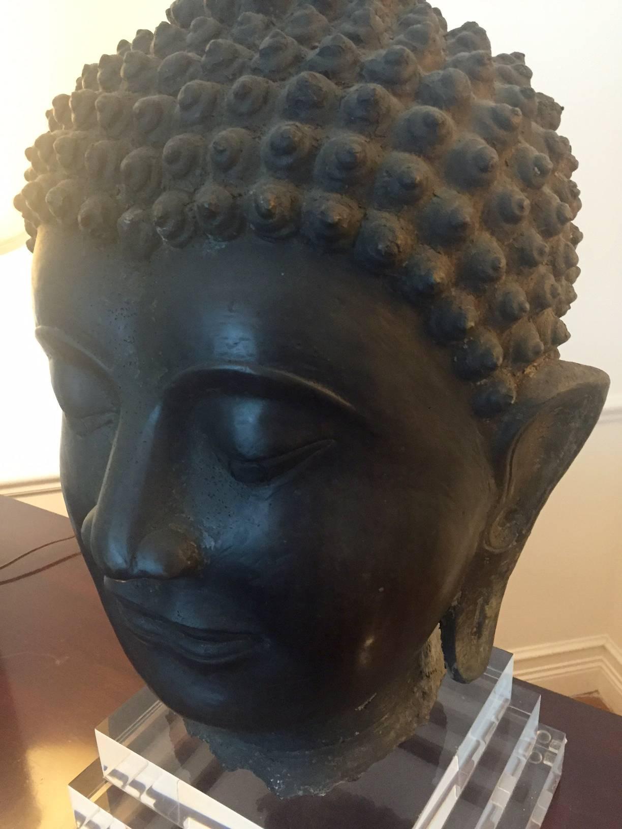Pair of Massive Antique Bronze Buddha Head Thai Lana Kingdom 2
