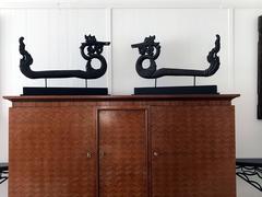 Pair of Antique Wood Carving Burmese Ox Cart Ornaments