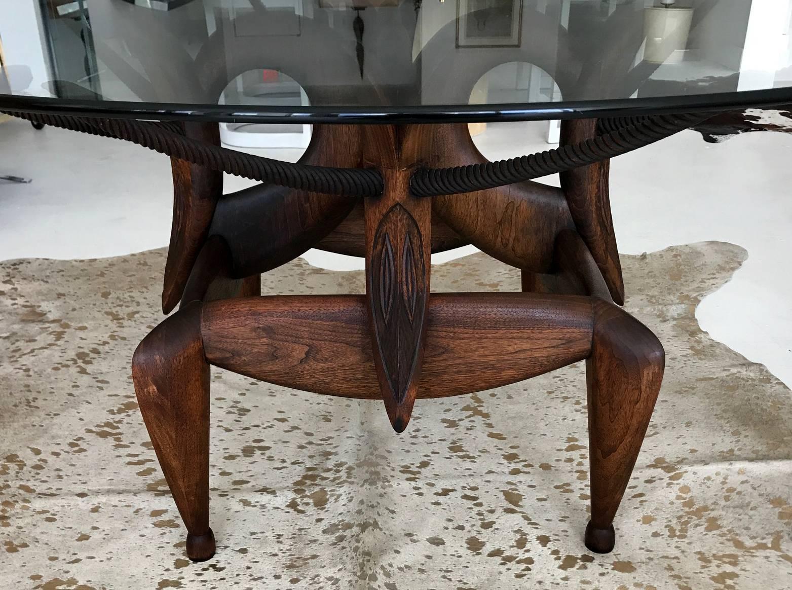 American Craftsman A Most Beautiful Carved Table by Judy McKie with Drawing For Sale