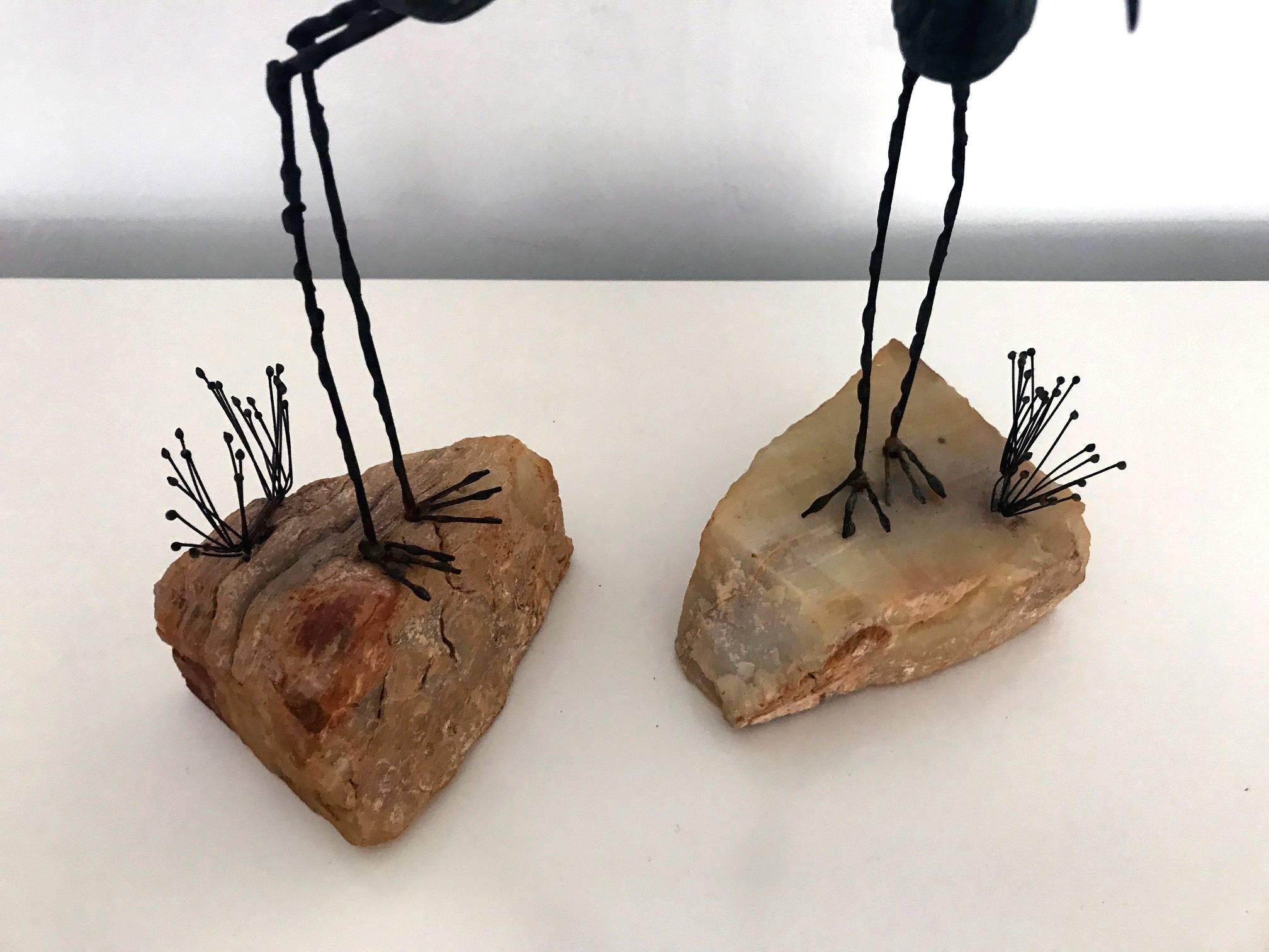 American Pair of Bird and Grass Bronze Sculpture on Rocks by C. Jere For Sale