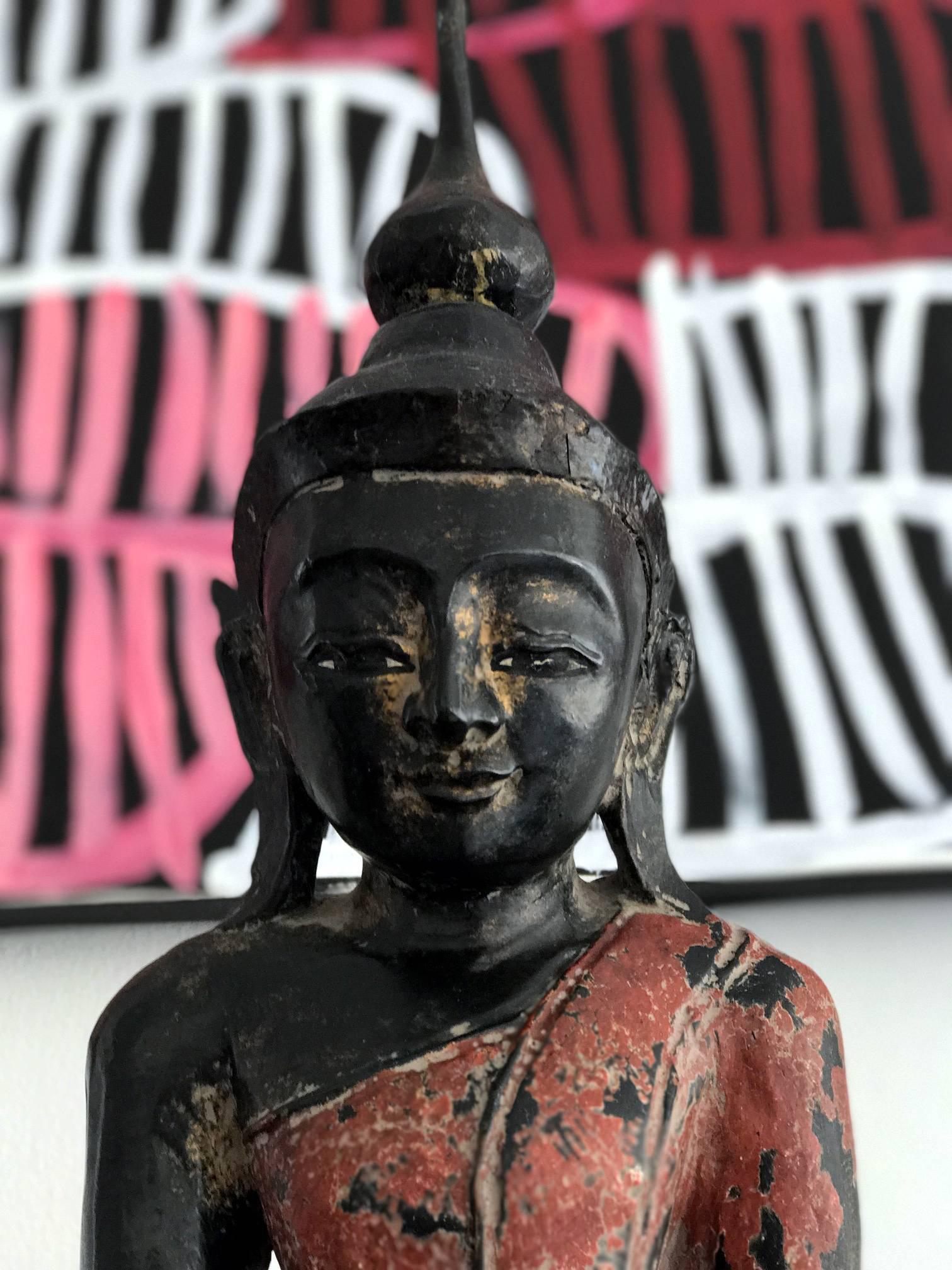 Other Antique Polychrome Buddha on Lotus Throne