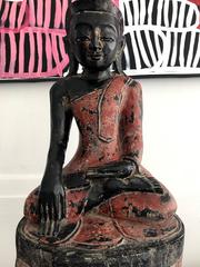 Antique Polychrome Buddha on Lotus Throne