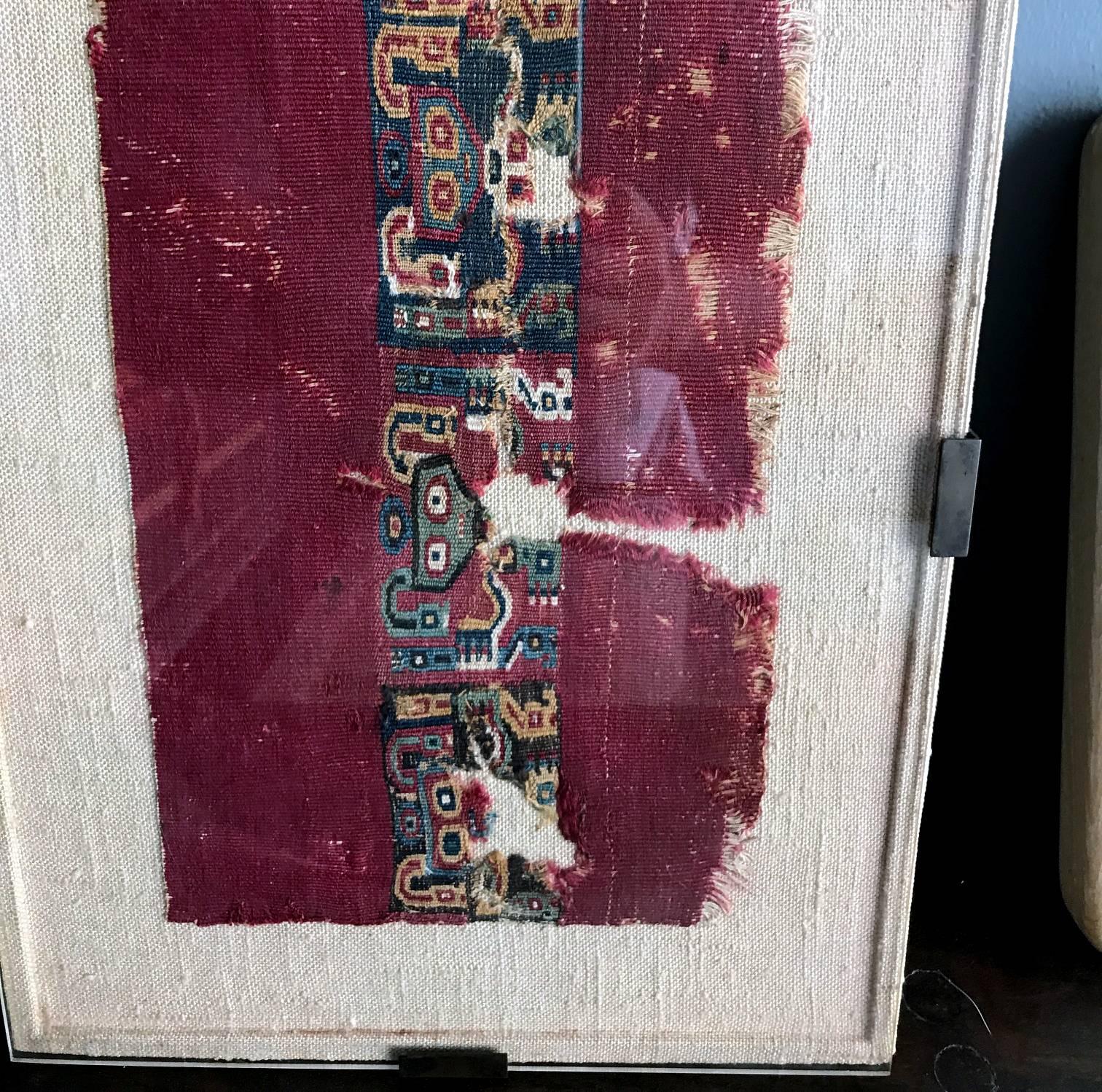 Peruvian Framed Pre-Columbian Textile Fragment From Wari Culture