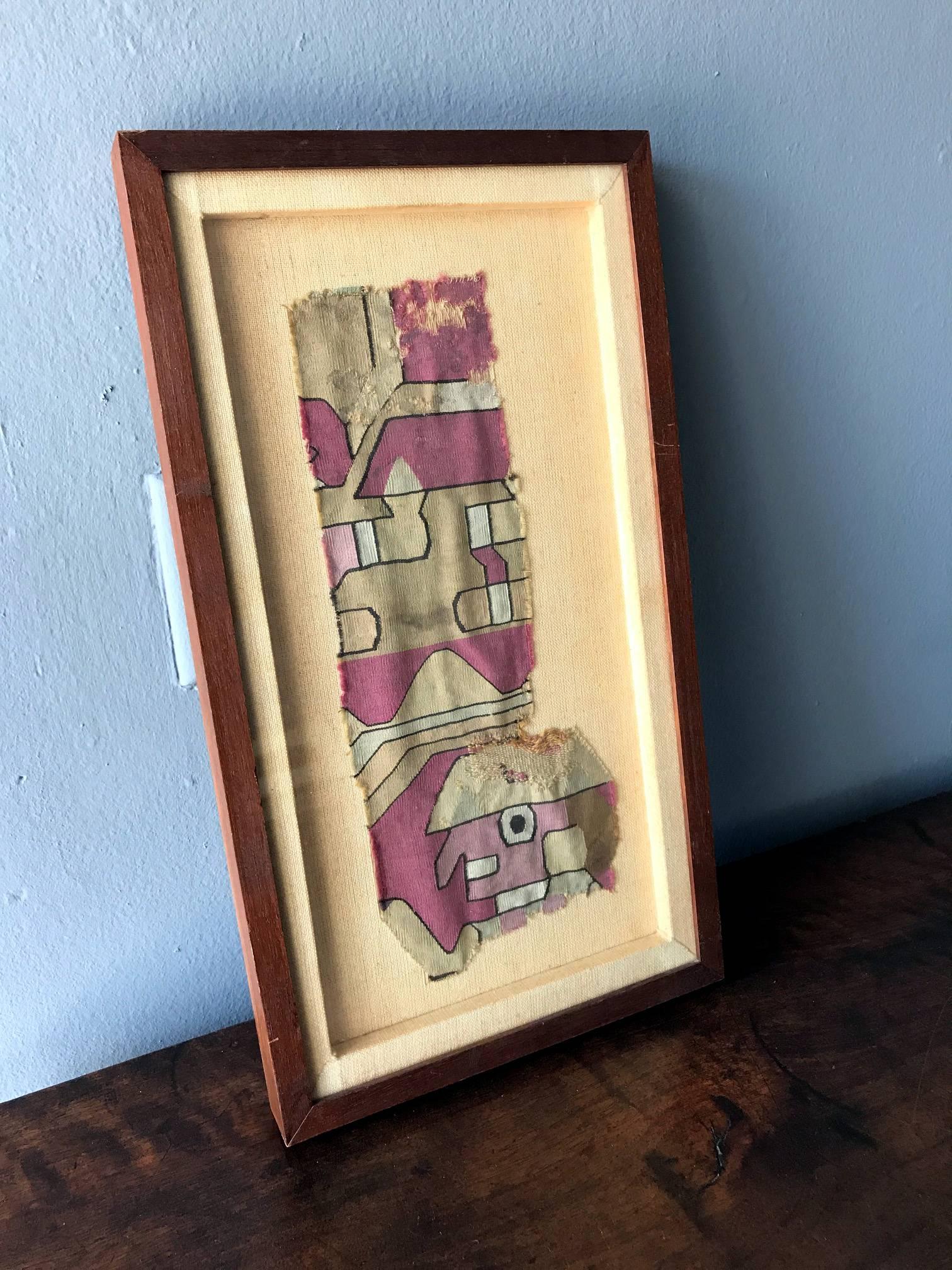 Peruvian Framed Pre-Columbian Textile Fragment For Sale