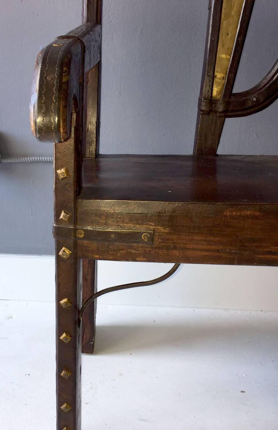 Spanish Colonial Wood and Metal Bench For Sale 1