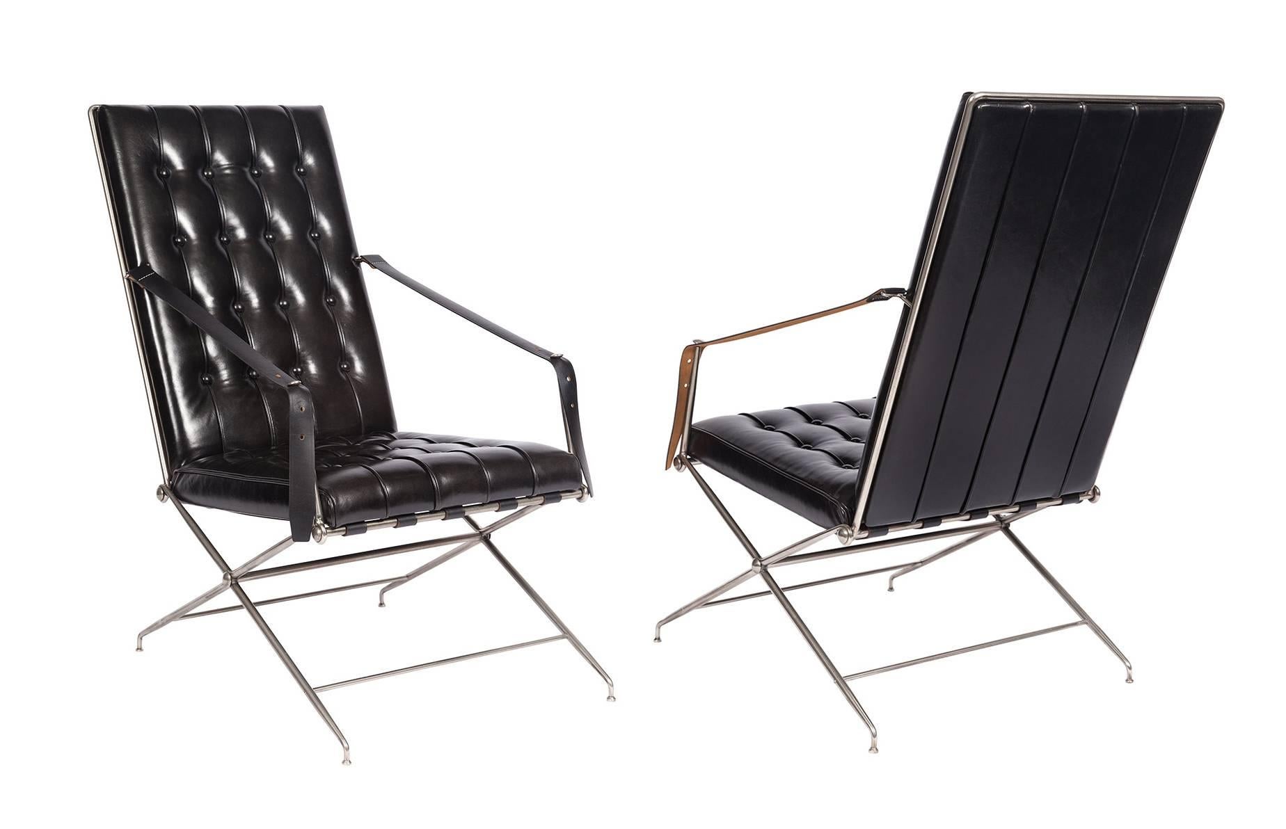Mid-Century Modern Rare Pair of Napoleonic Campaign Chairs John Vesey For Sale