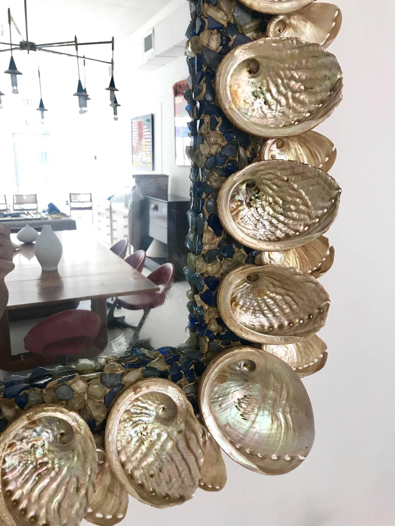 Large Mirror with Abalone Shells In Good Condition In Atlanta, GA