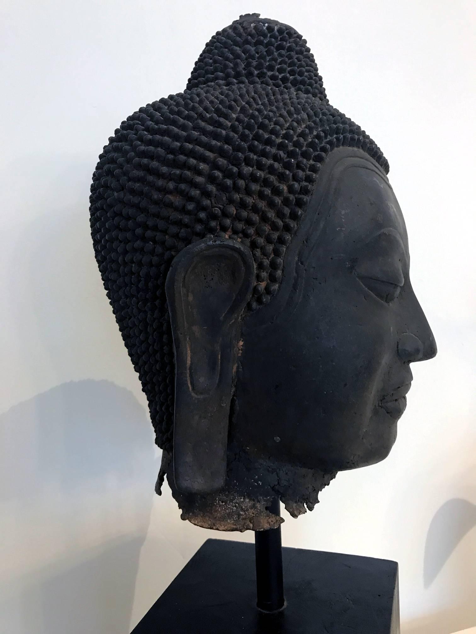 Other Large Bronze Buddha Head with Stand Thailand For Sale