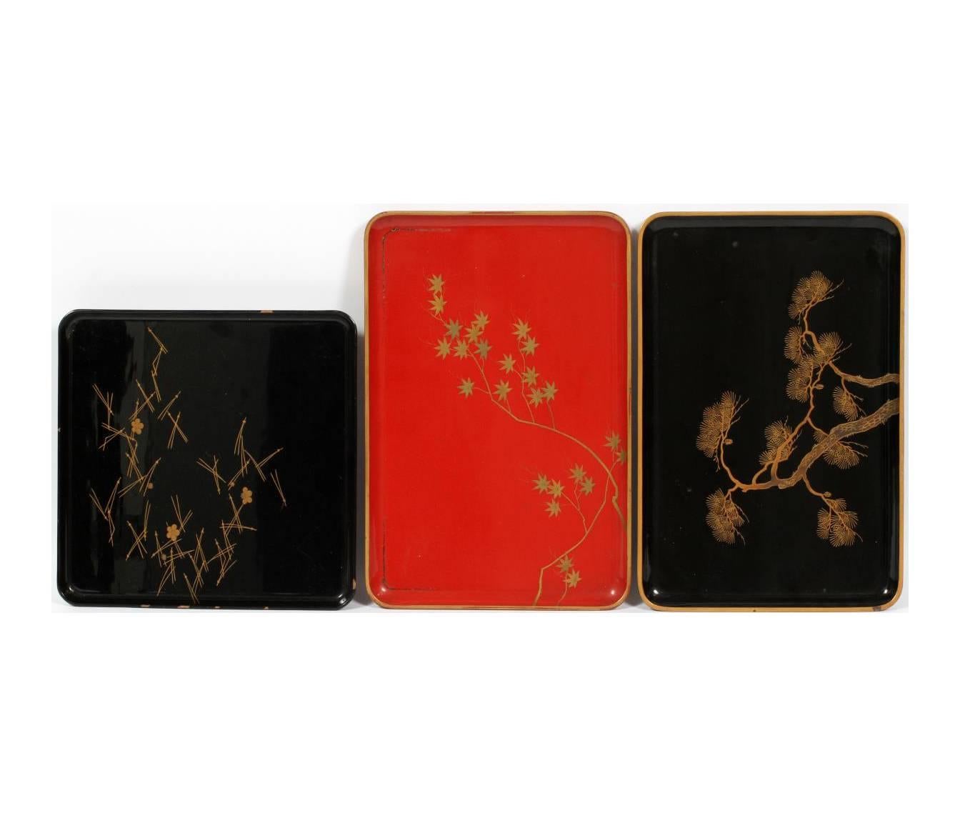 Japonisme Collection of Four Japanese Lacquered Tray