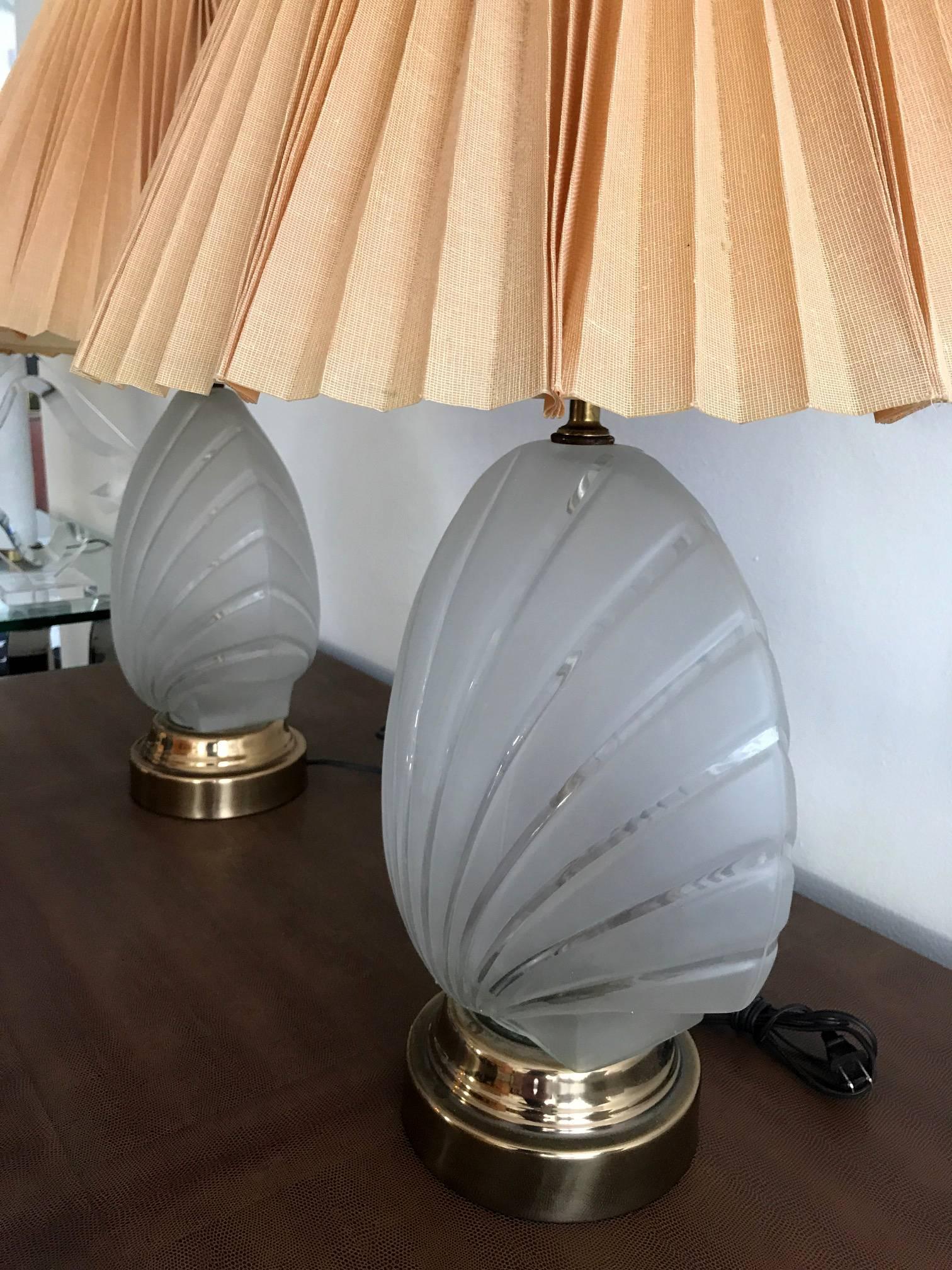 American Pair of Shell Form Glass Table Lamps For Sale