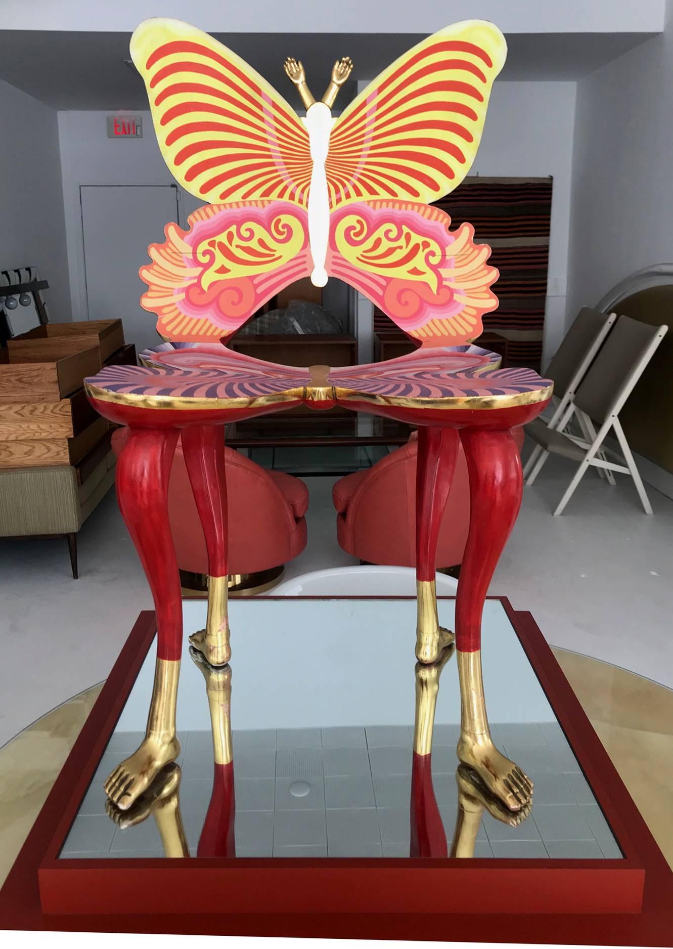 An iconic sculptural Butterfly Chair by Mexican surrealist artist and designer Pedro Friedeberg,
circa 1970s.
Material: painted wood with gilt and polychromes.
Label
