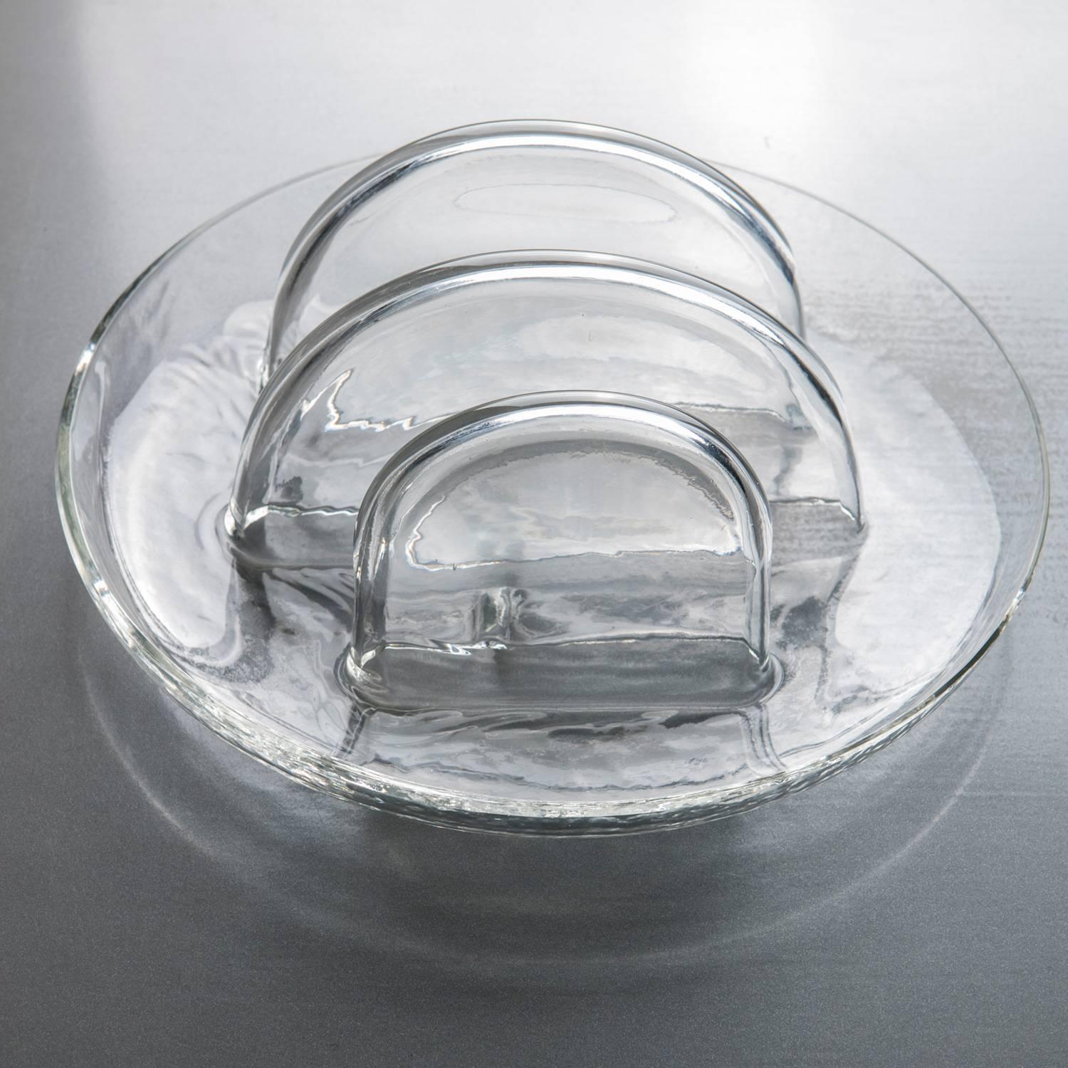 Murano glass centerpiece by Toni Zuccheri for VeArt.
Thick transparent glass and simple round shapes.
 