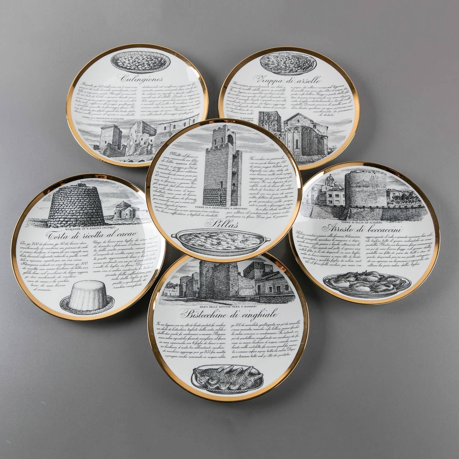 Unique Set of 24 Dinner Plates by Piero Fornasetti For Sale at 1stdibs