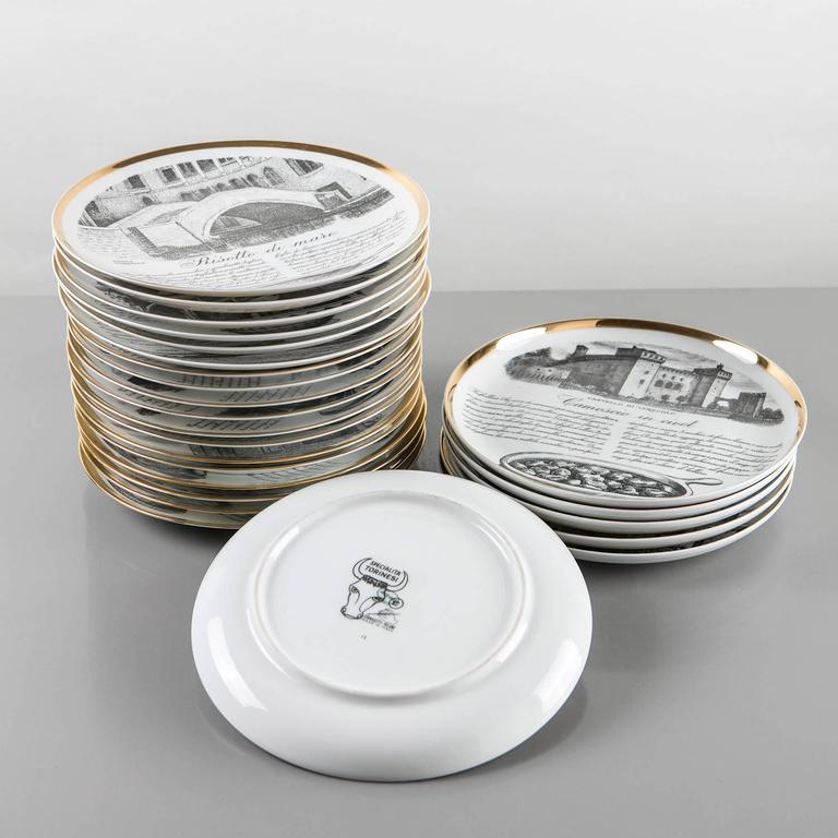 Unique Set of 24 Dinner Plates by Piero Fornasetti For Sale at 1stDibs