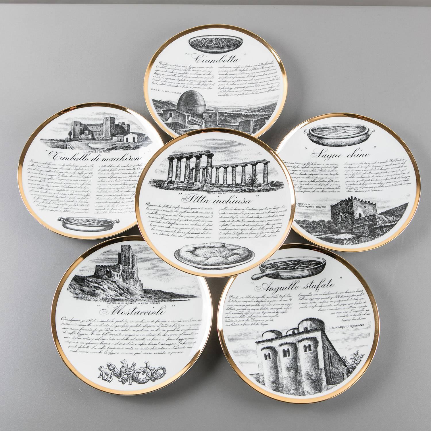 Unique Set of 24 Dinner Plates by Piero Fornasetti For Sale at 1stdibs