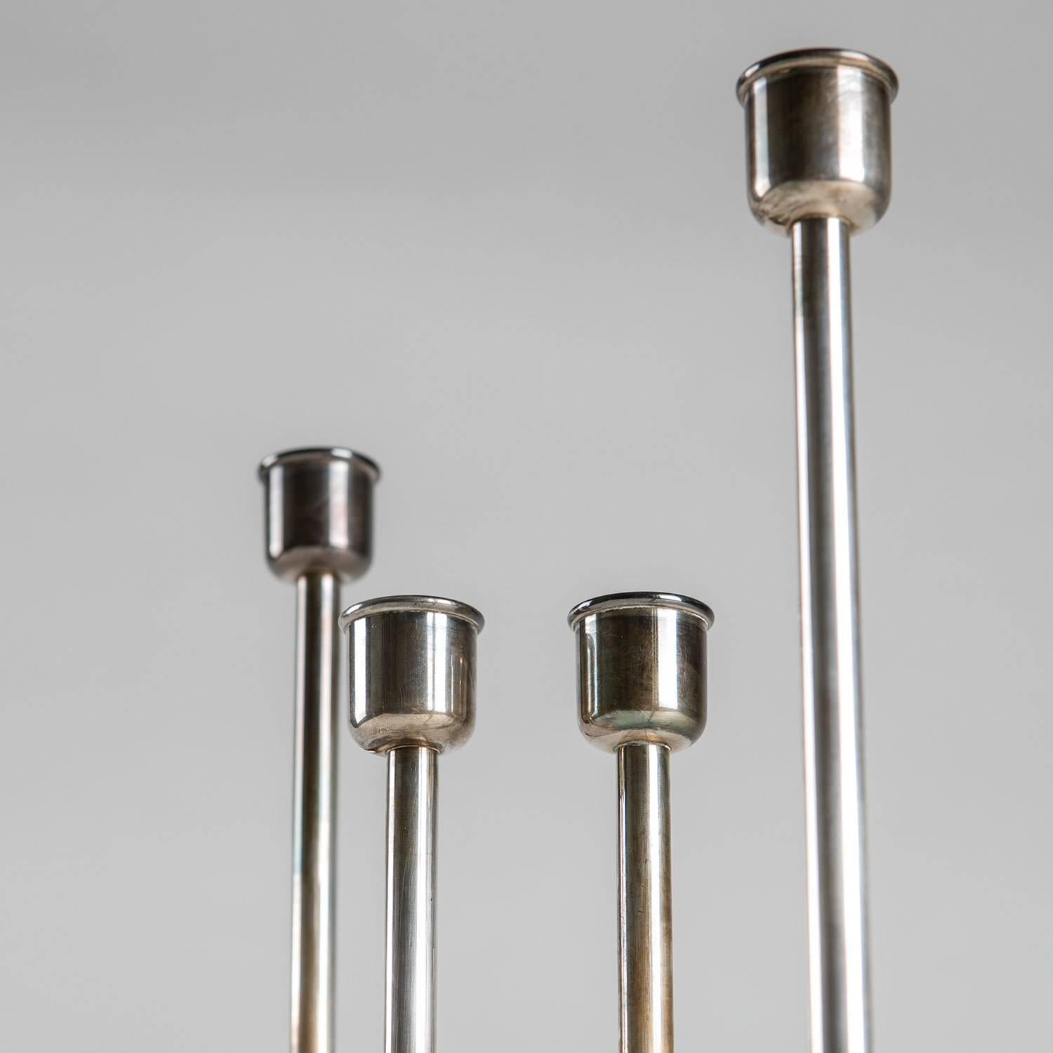 Pair of Silver Plated Candleholder by Lino Sabattini In Good Condition In Milan, IT