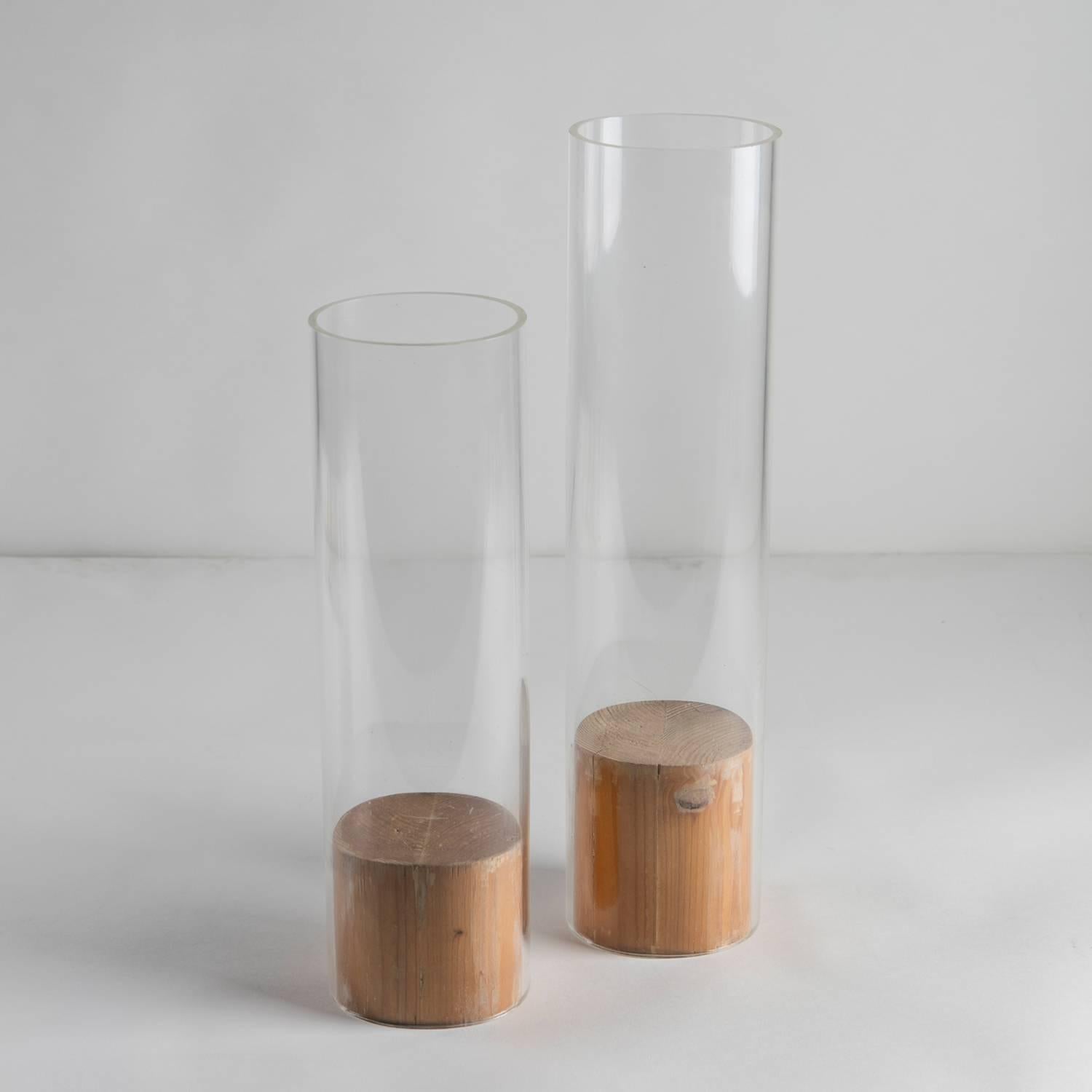 Modern Set of Two One-Off Wood and Plexiglass Vases by Carla Venosta, Italy, 1970s For Sale