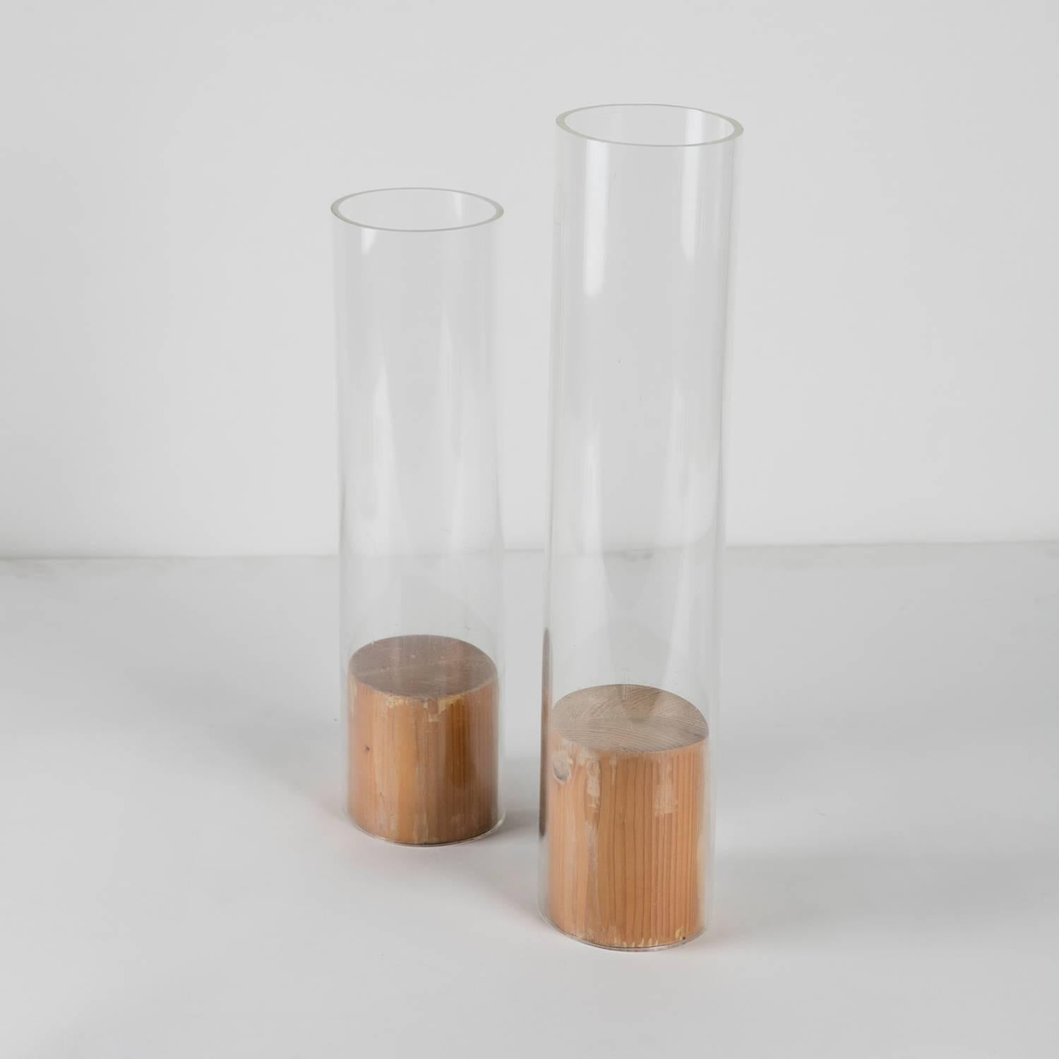 Italian Set of Two One-Off Wood and Plexiglass Vases by Carla Venosta, Italy, 1970s For Sale