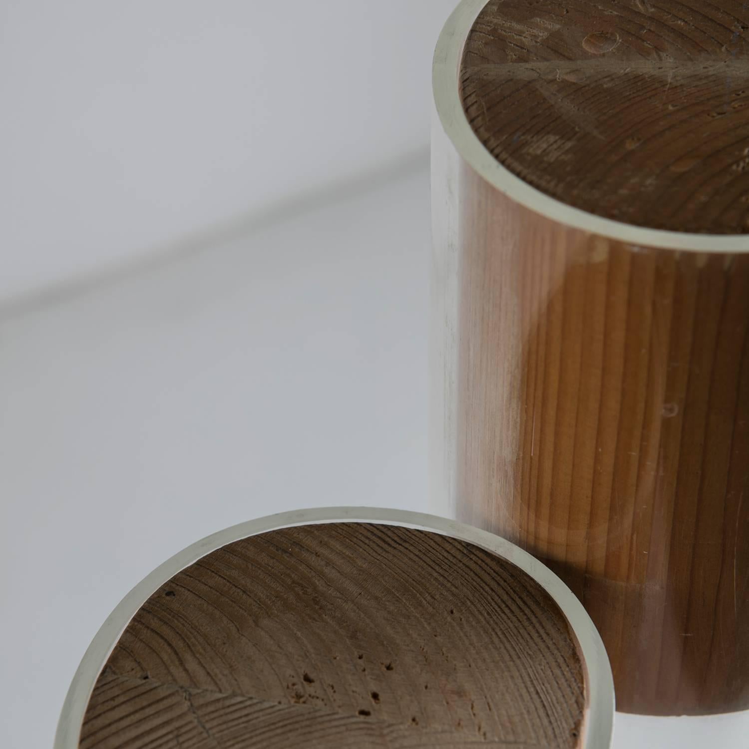 Set of Two One-Off Wood and Plexiglass Vases by Carla Venosta, Italy, 1970s In Fair Condition For Sale In Milan, IT