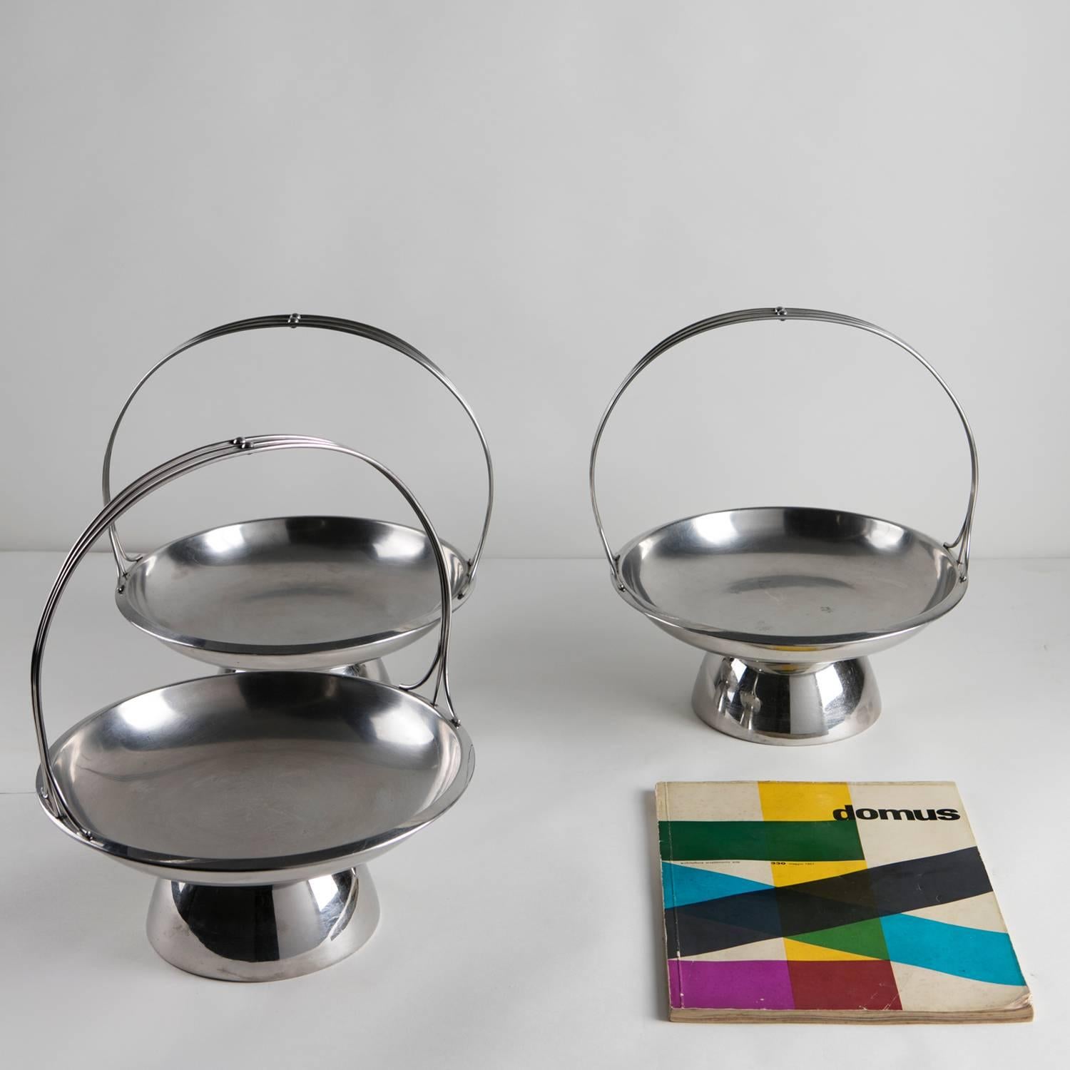 Italian Set of Three Steel Baskets by Gio Ponti for Arthur Krupp, Italy, 1930s For Sale