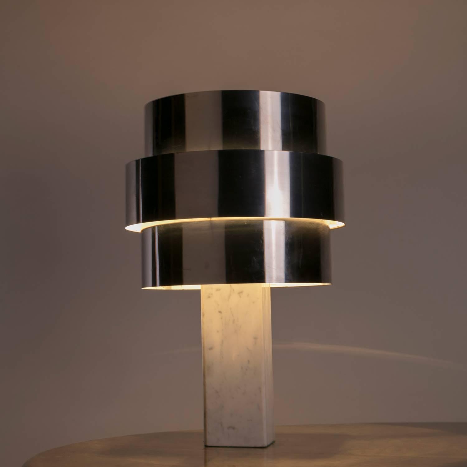 Italian Carrara Marble and Metal Table Lamp, Italy, 1960s For Sale