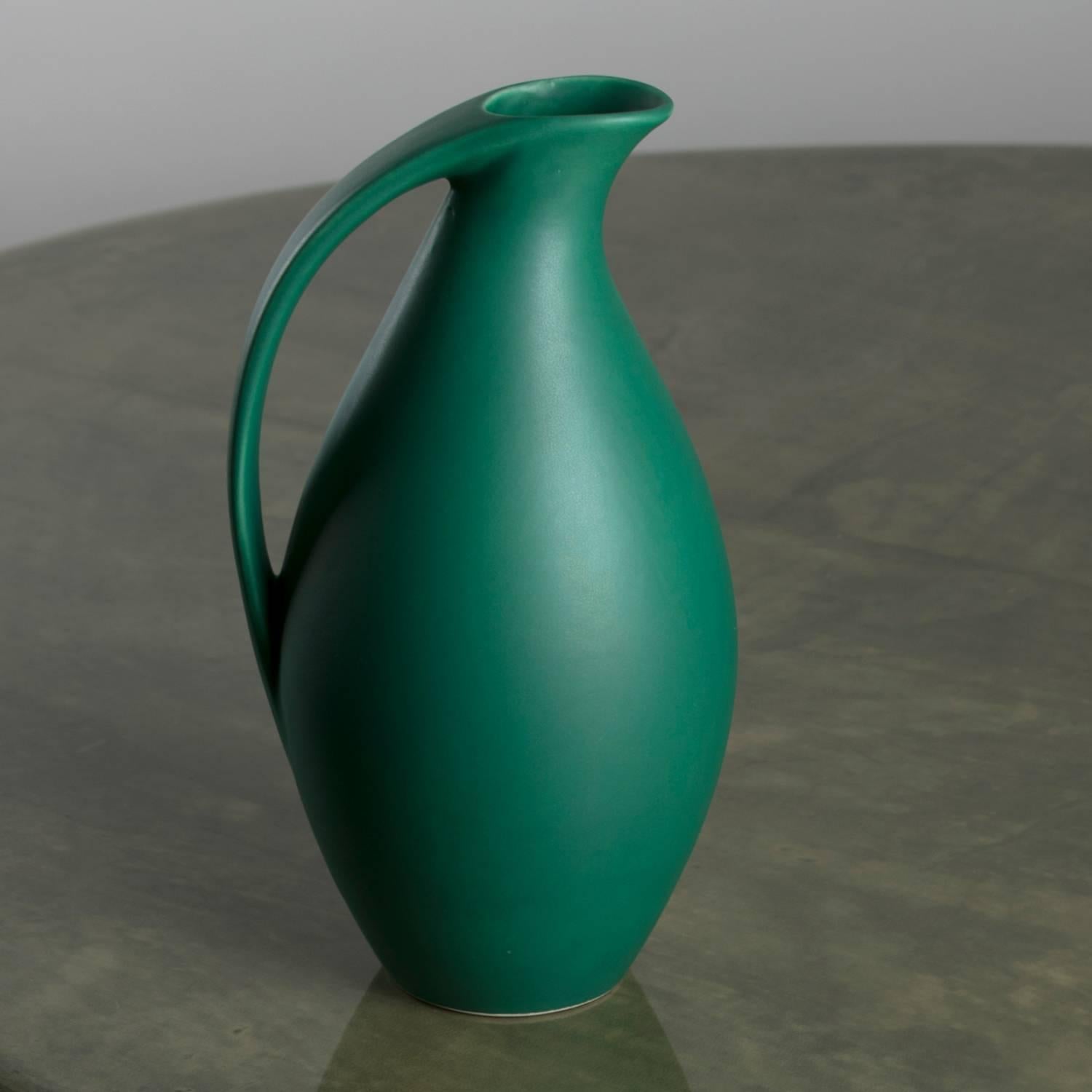 Delicate Italian 1950s green vase manufactured by Ernestine, Salerno.