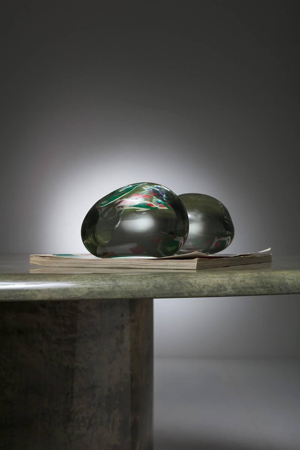Italian Pair of Solid Glass Stones by Barbini