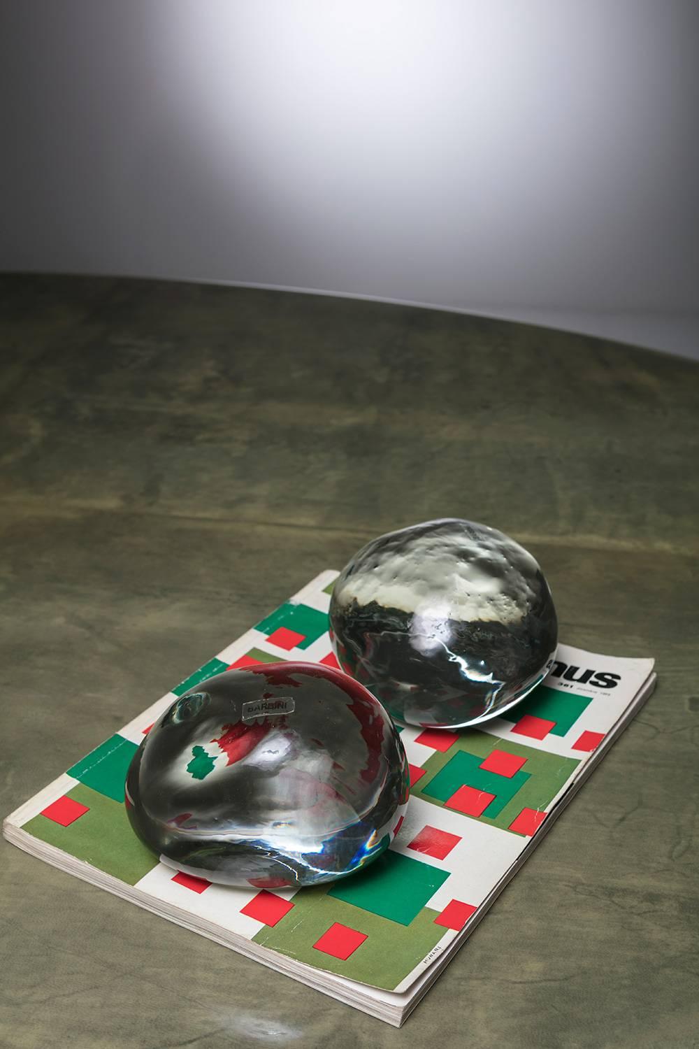 Pair of Solid Glass Stones by Barbini 2
