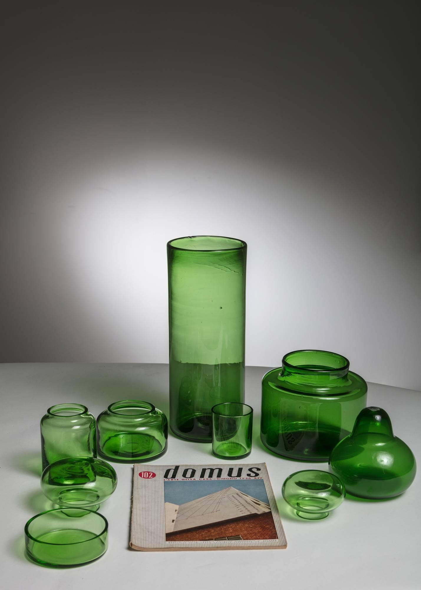 Mid-20th Century Set of Six Pieces in Empoli Glass