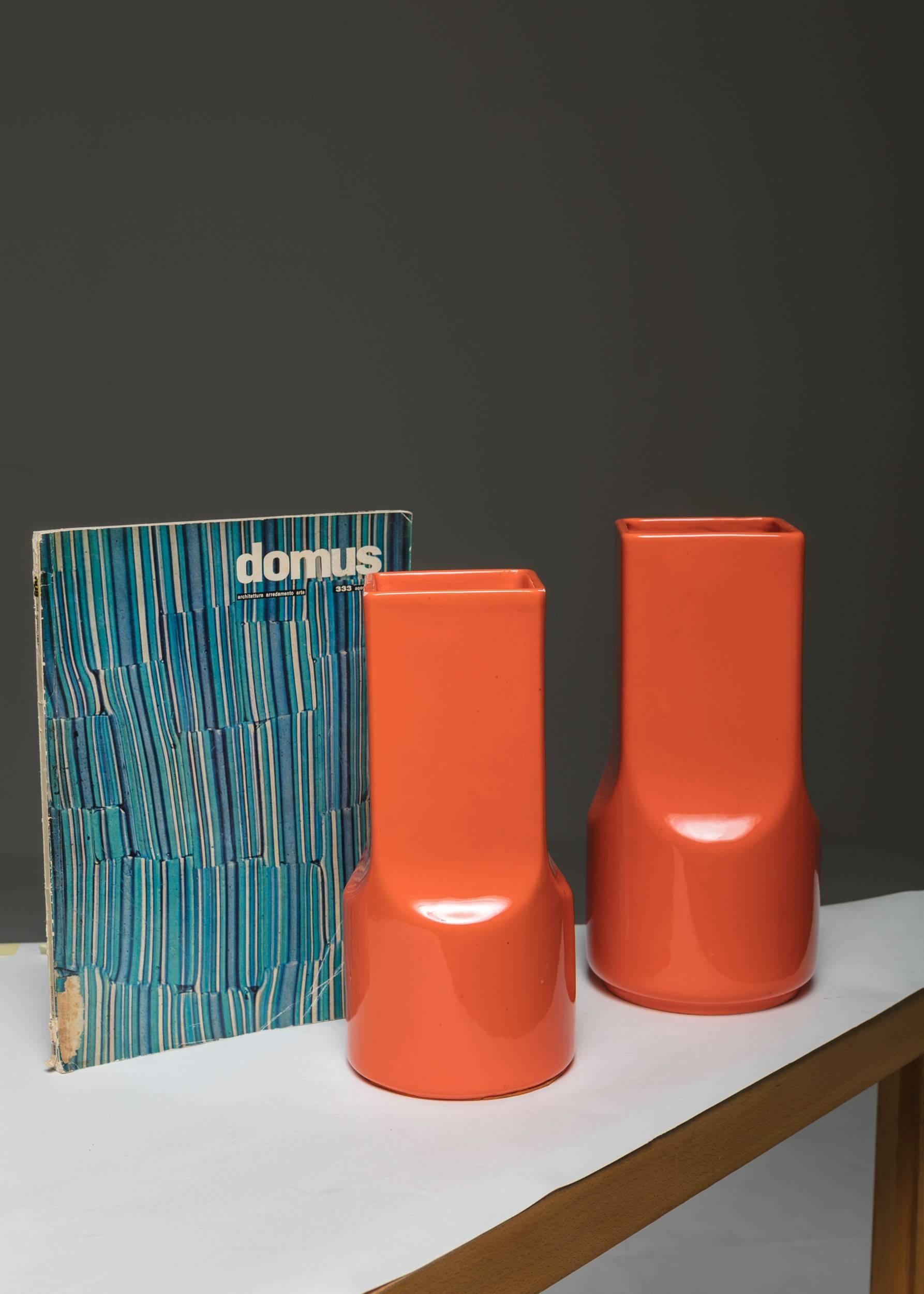 Mid-20th Century Set of Two Ceramic Vases by Studio O.P.I. for Gabbianelli, Italy, 1960s For Sale