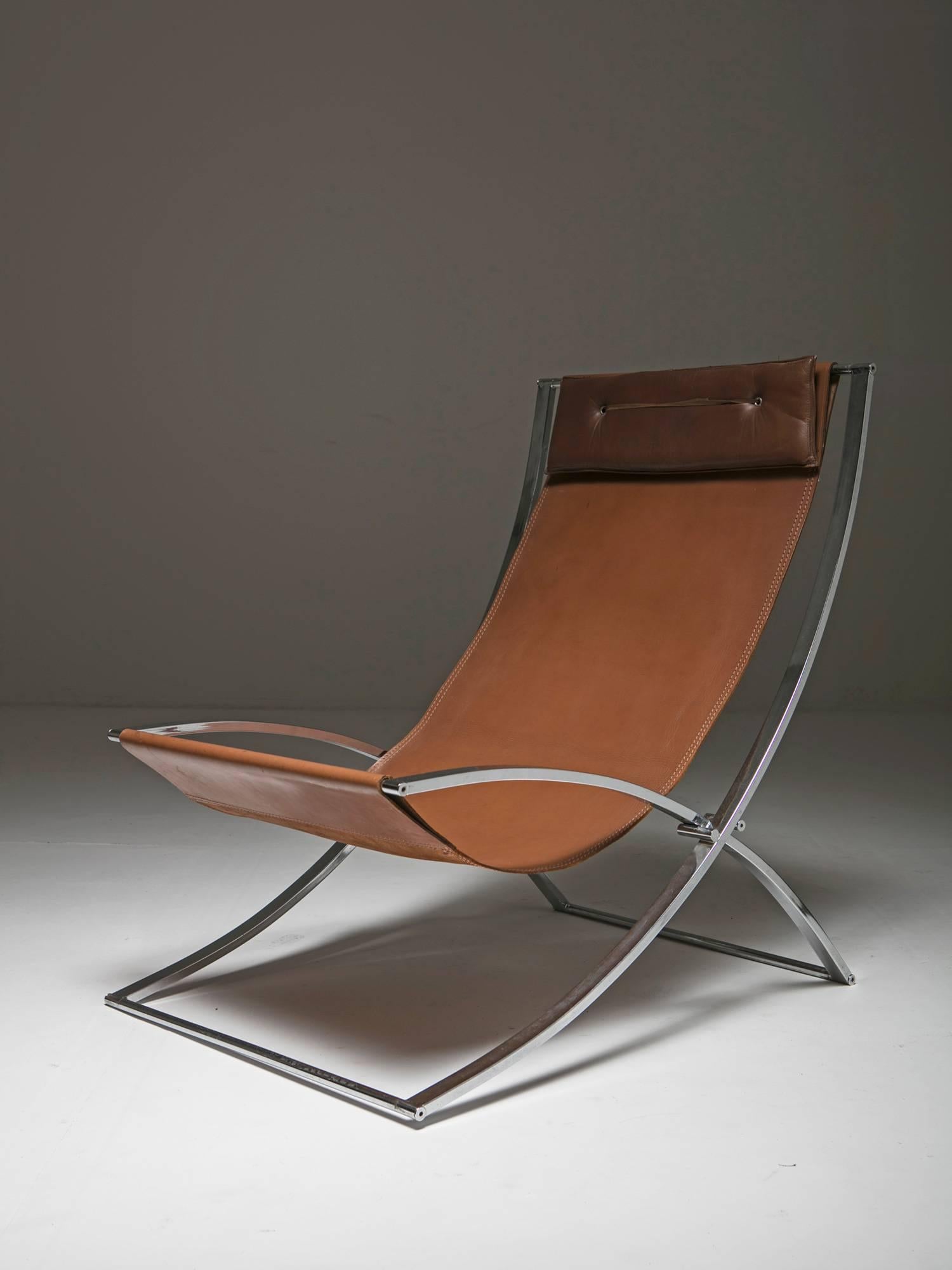 Minimalist Set of Two Folding Lounge Chairs by Marcello Cuneo for Mobel, Italy, 1970s For Sale