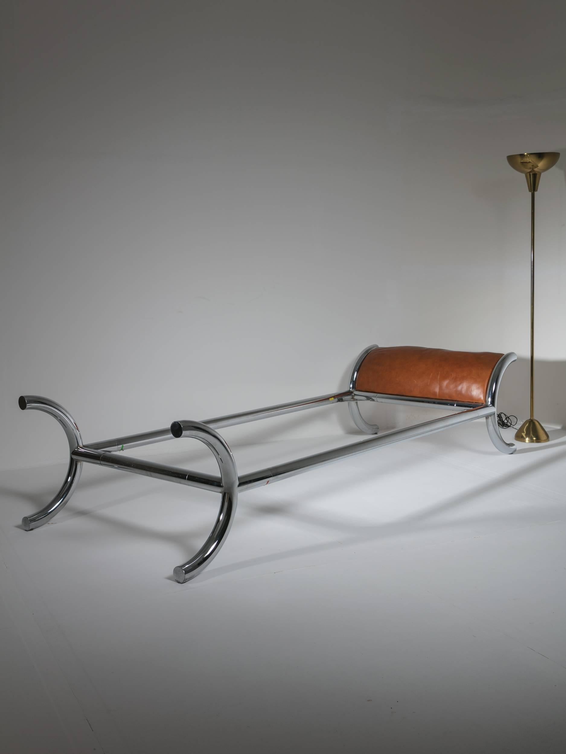 Space Age Sculptural Single Chrome Bed, Italy, 1960s For Sale