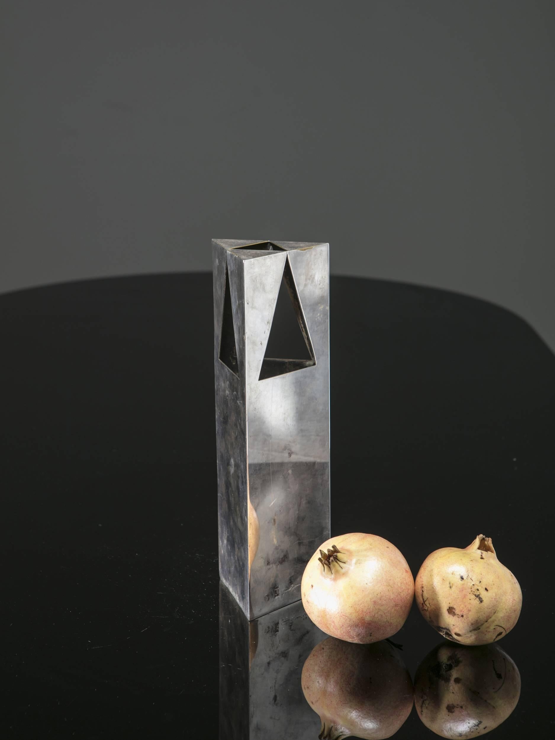 Minimalist Silver Plate Vase by Franco Grignani for Bacci