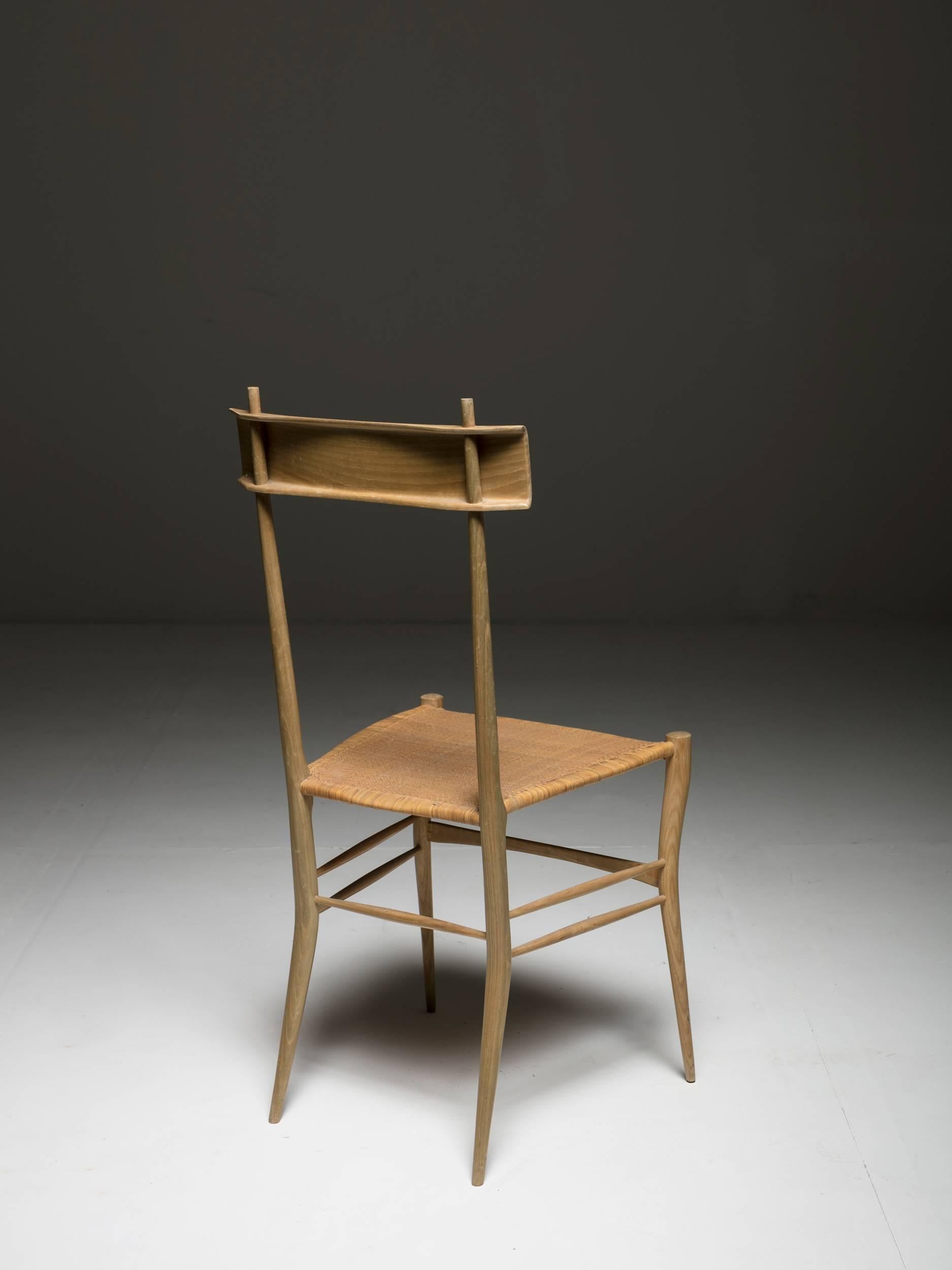 Remarkable Chiavari side chair.
Sleek wood frame and plywood backrest.
