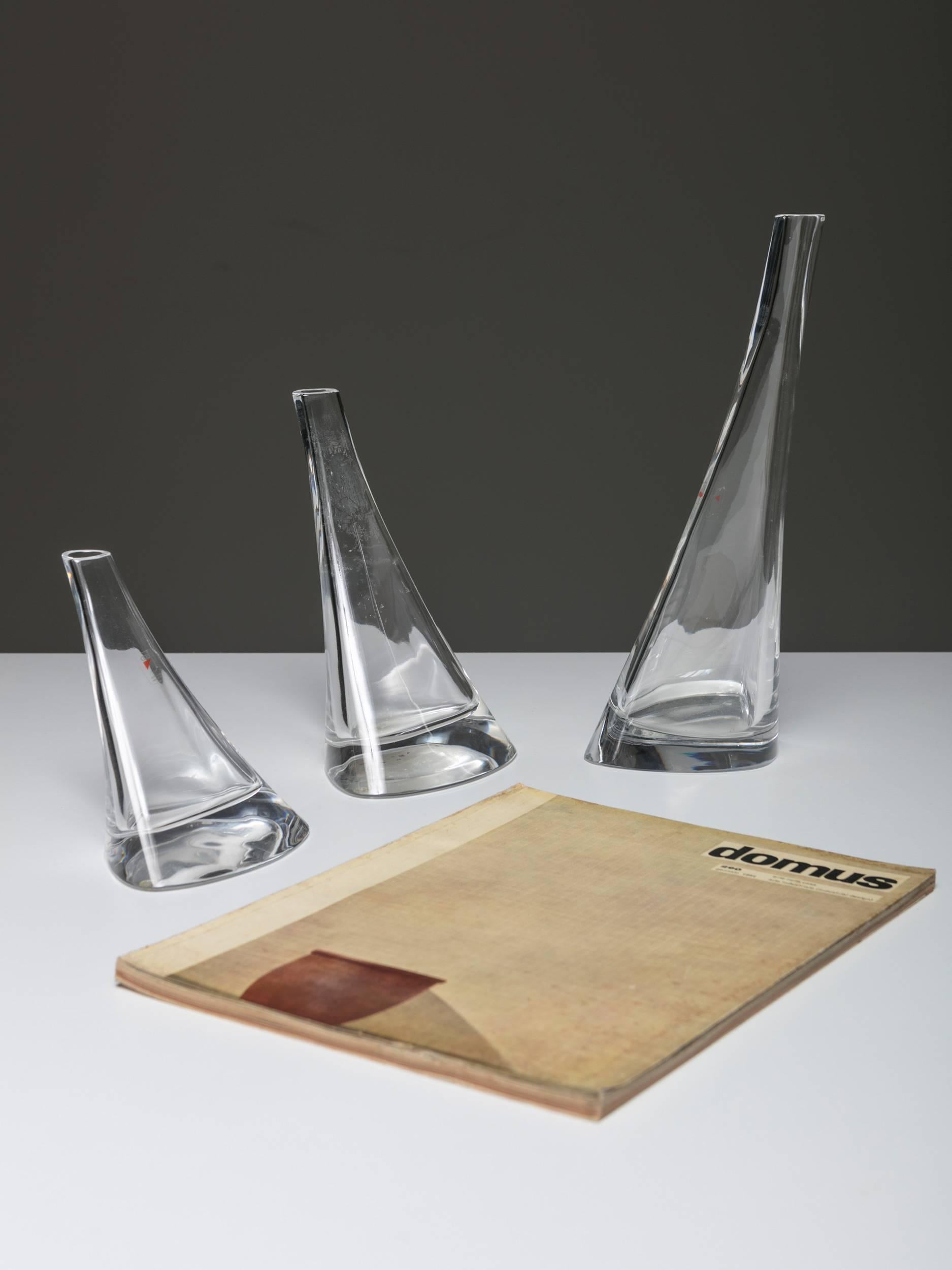 Italian Set of Four Crystal Vases by Mangiarotti for Cristlleria Colle, Italy, 1980s For Sale
